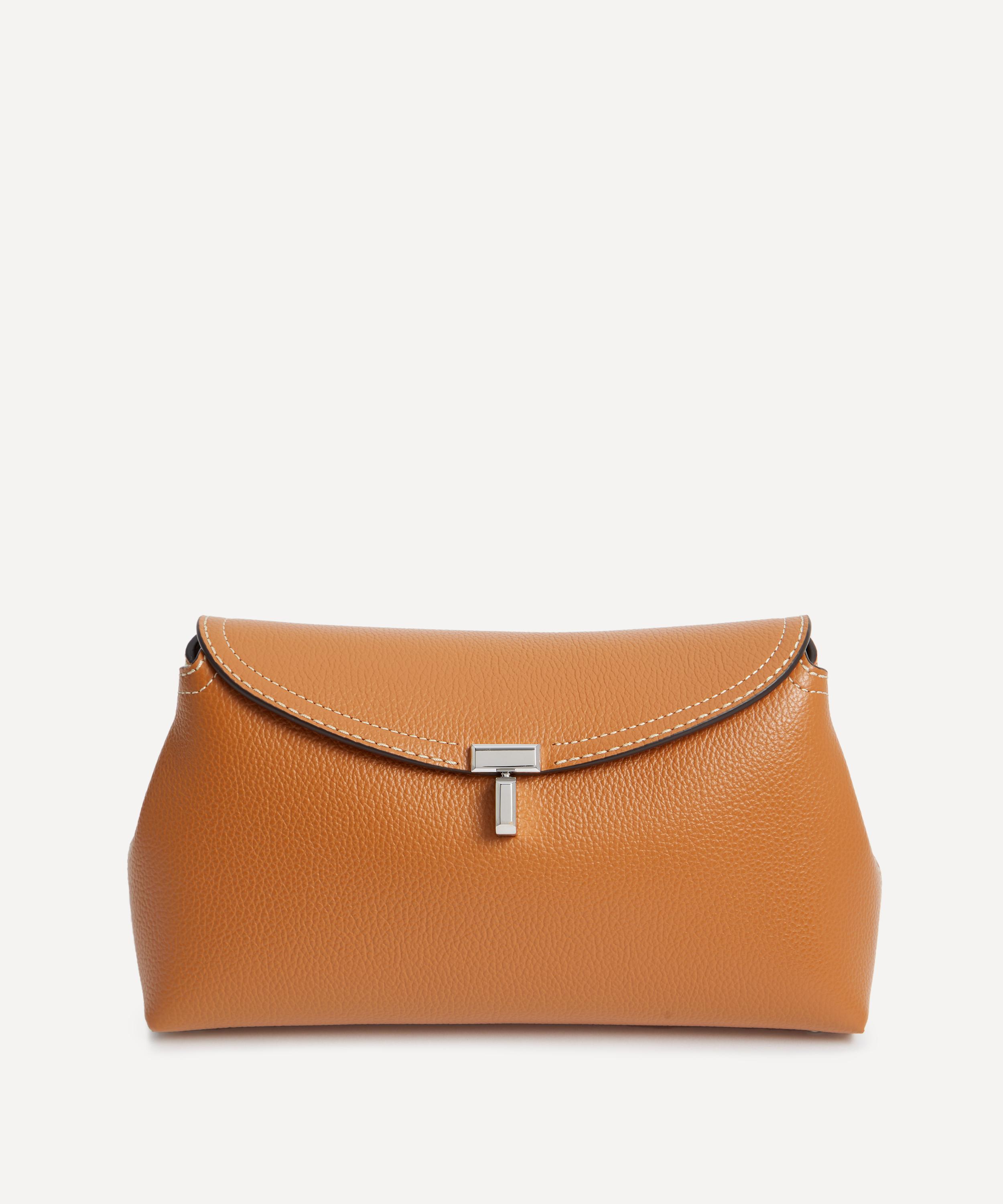 Totême T-lock Grained-leather Clutch Tan