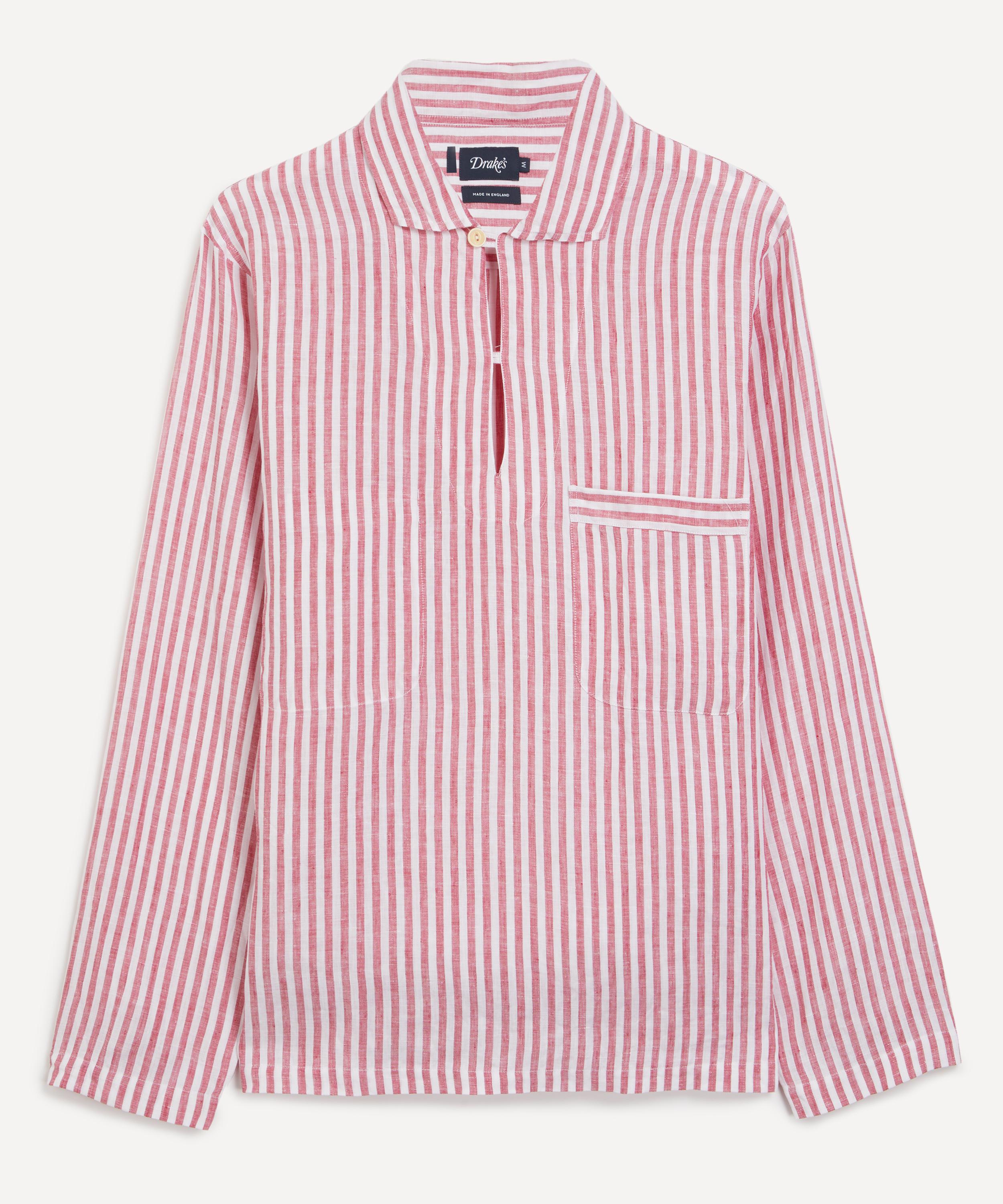 DRAKE'S DRAKES MENS STRIPED LONG SLEEVED SMOCK SHIRT 