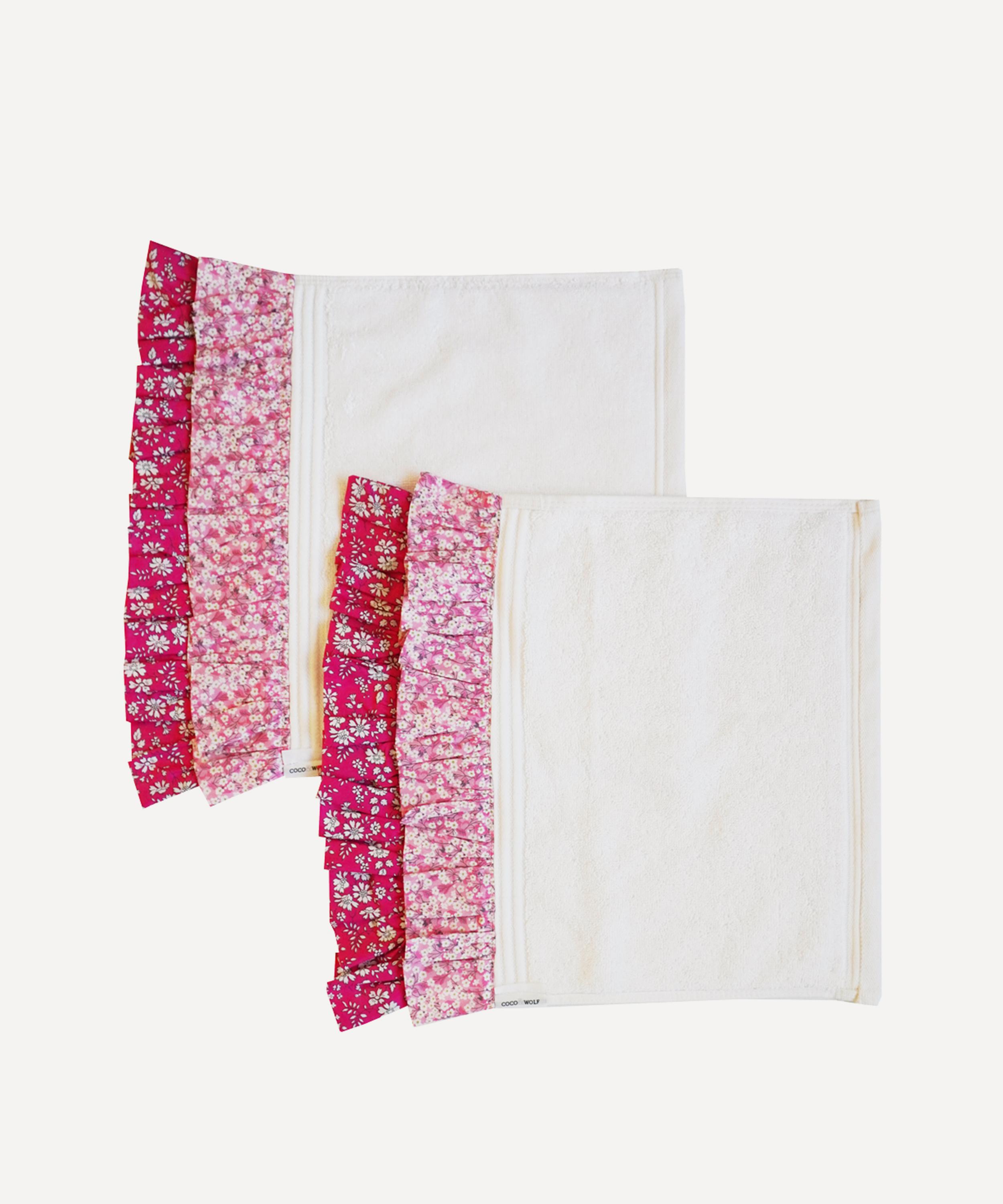 COCO & WOLF COCO & WOLF SET OF TWO MITSI VALERIA PINK DOUBLE RUFFLE FACE TOWEL 33X33CM 