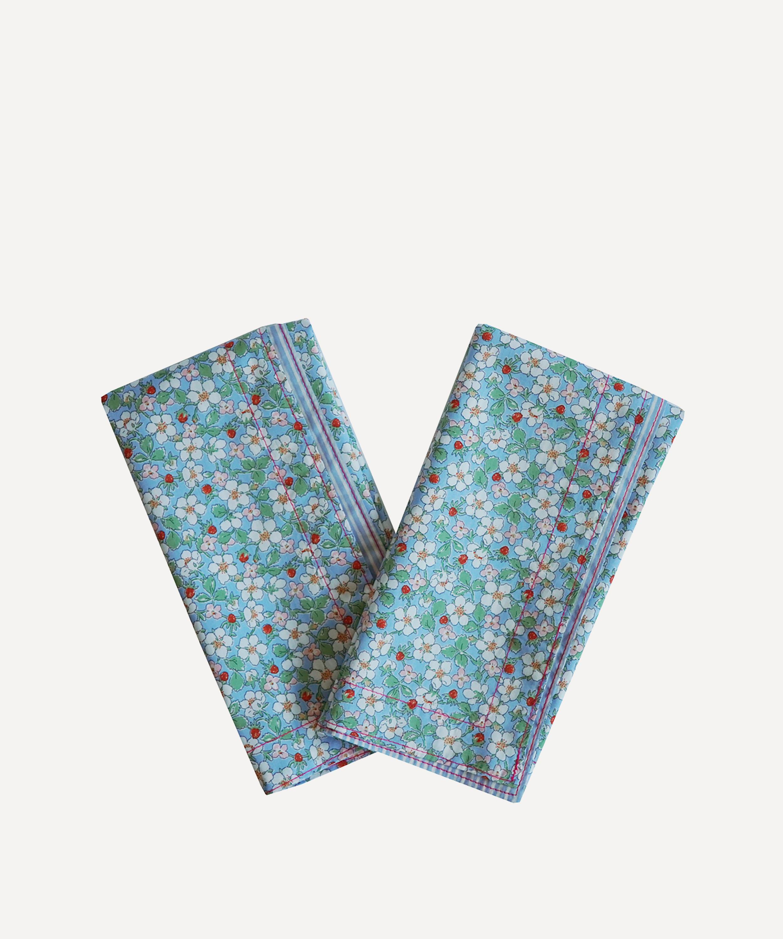 COCO & WOLF COCO & WOLF PAYSANNE BLOSSOM AND ELEMENTS BLUE STITCH EDGE NAPKINS SET OF TWO 