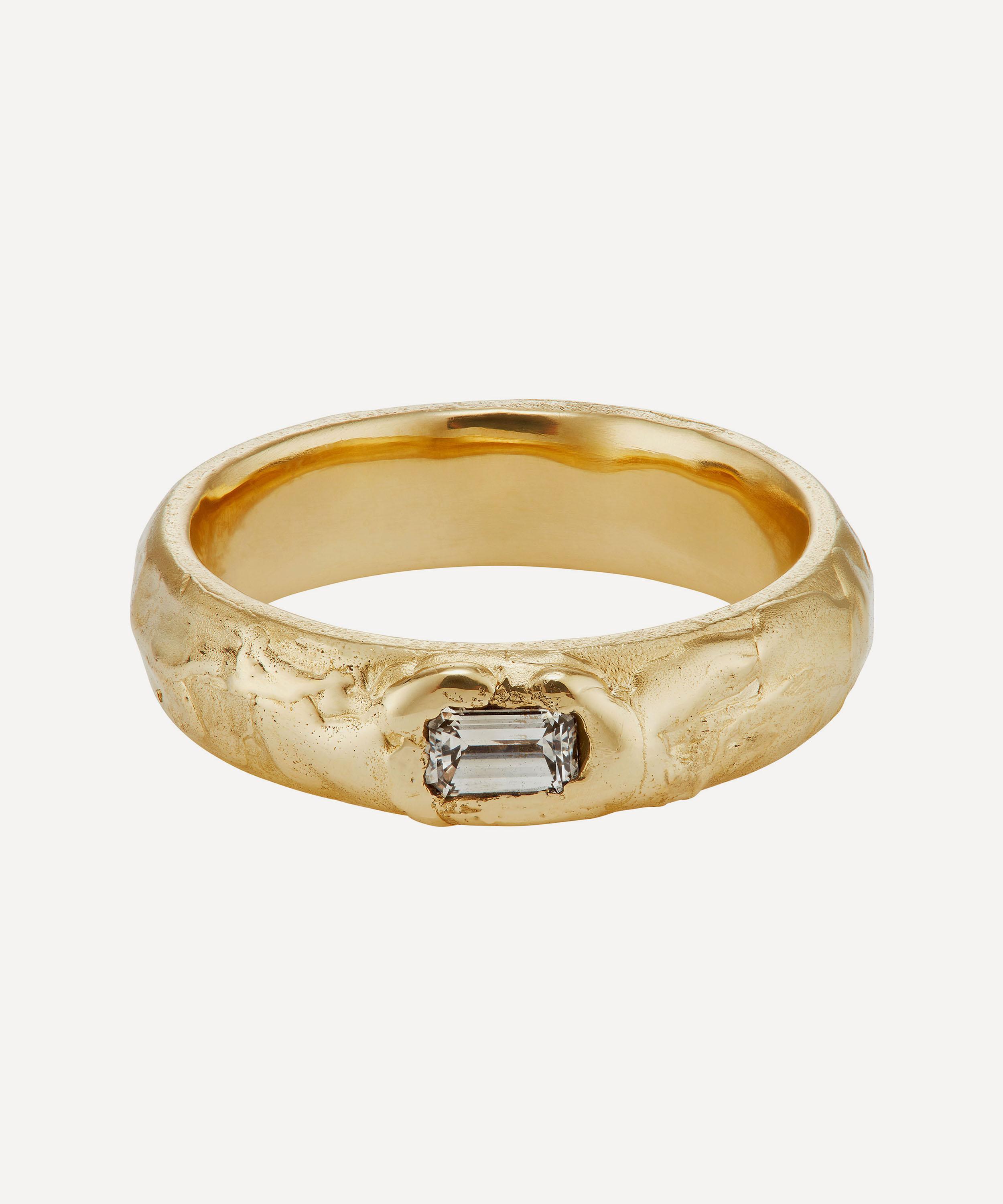 Ellis Mhairi Cameron 14ct Gold Baguette X 5mm Diamond Single Scatter Ring Metallics L.5 Luxury