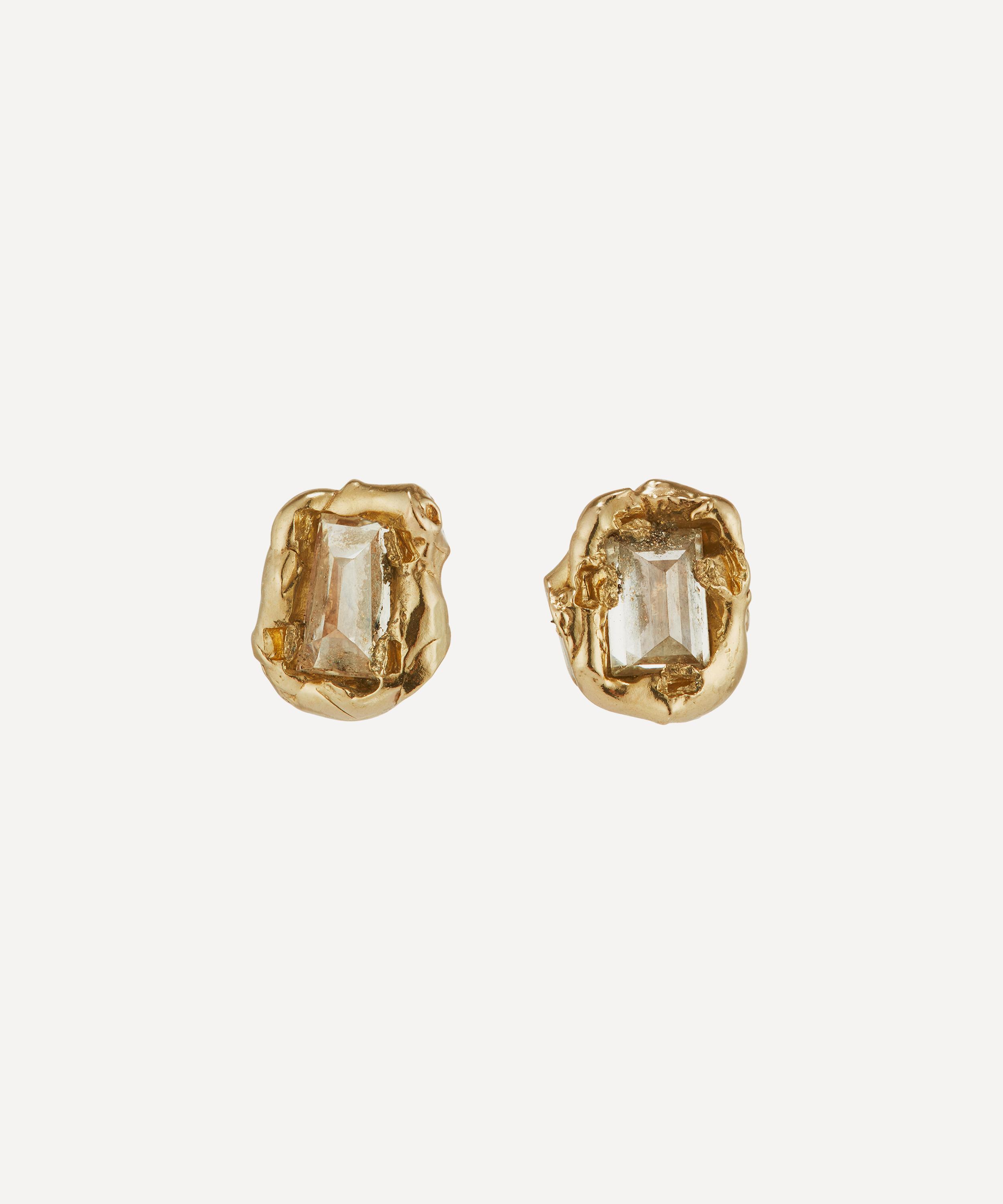 Ellis Mhairi Cameron 14ct Gold Baguette X Lemon Diamond Scatter Small Stud Earrings