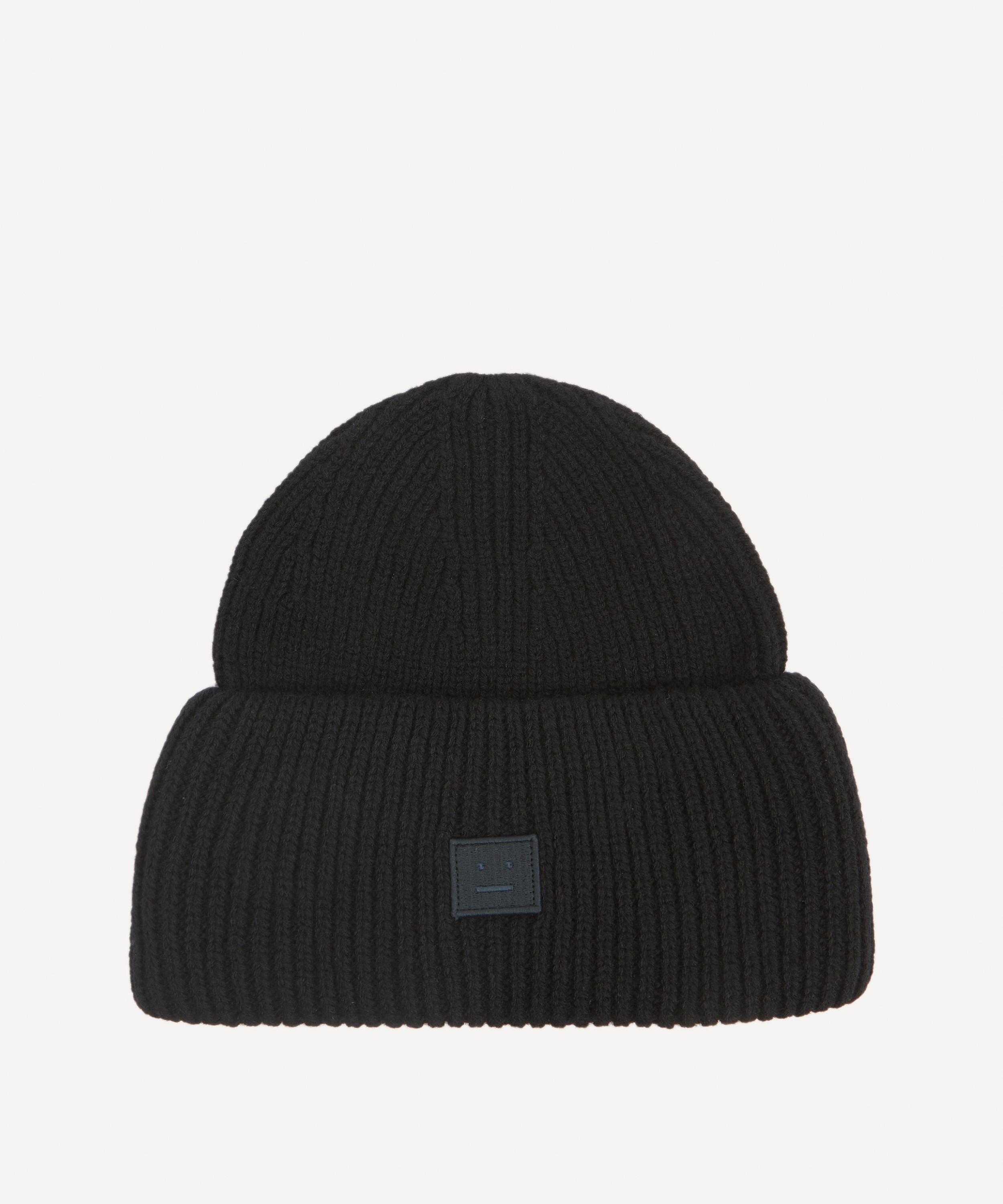 Acne Studios Mens Small Face Logo Wool Beanie Hat Black