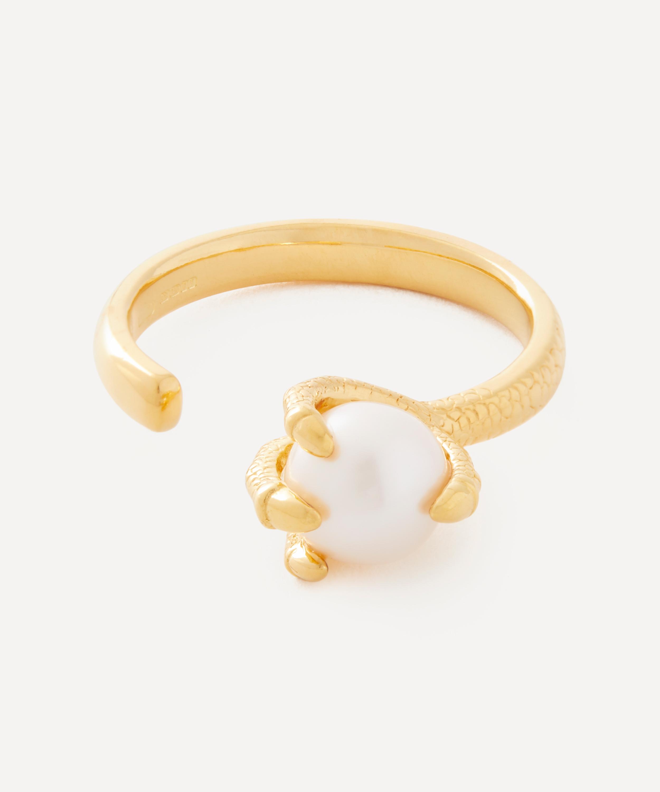 Maria Nilsdotter 18ct Gold-Plated Tiny Claw Pearl Ring Luxury