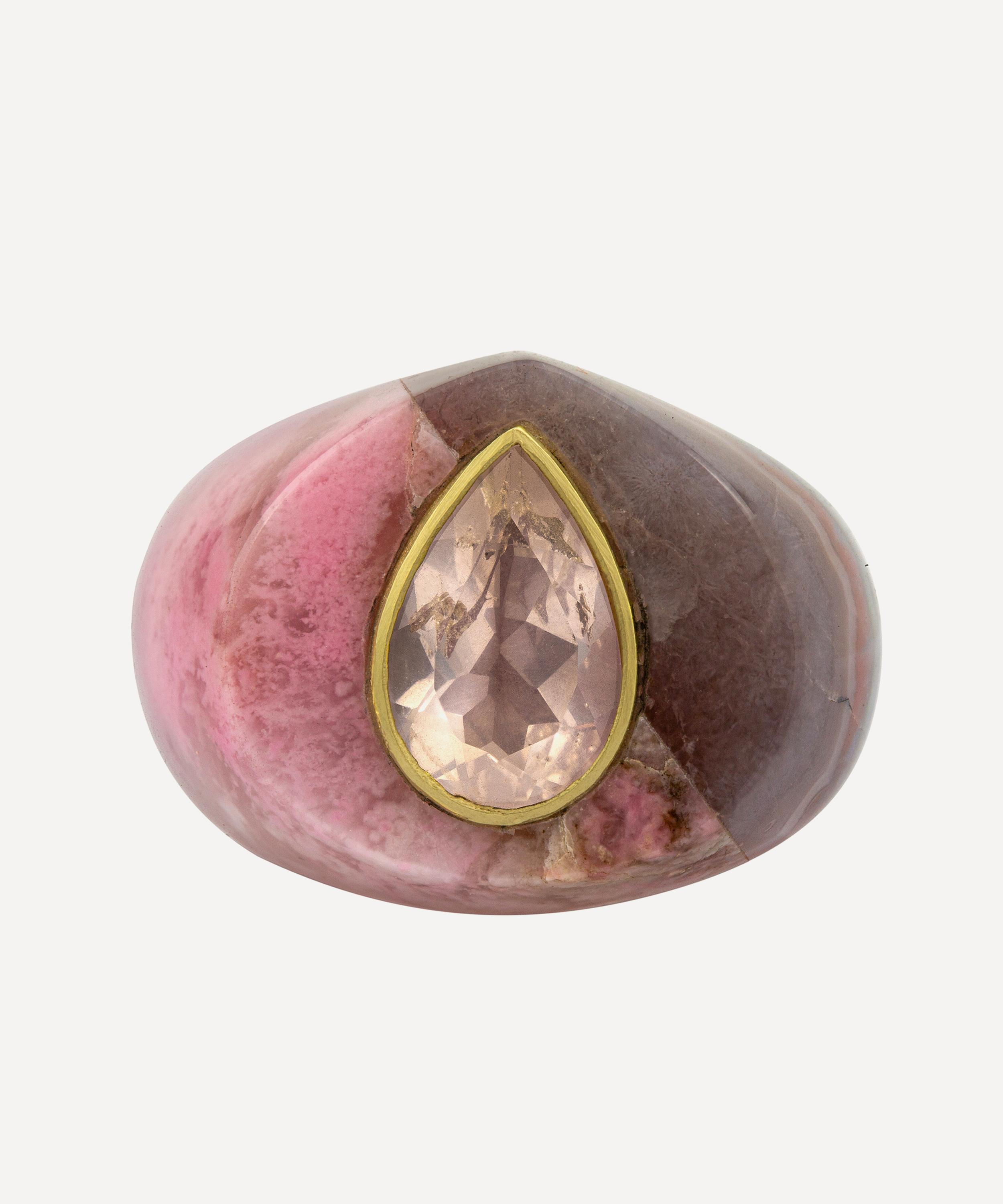 Jacqueline Cullen 14ct Gold Astra-Nova Amethyst Lace Agate Signet Ring Pink Luxury