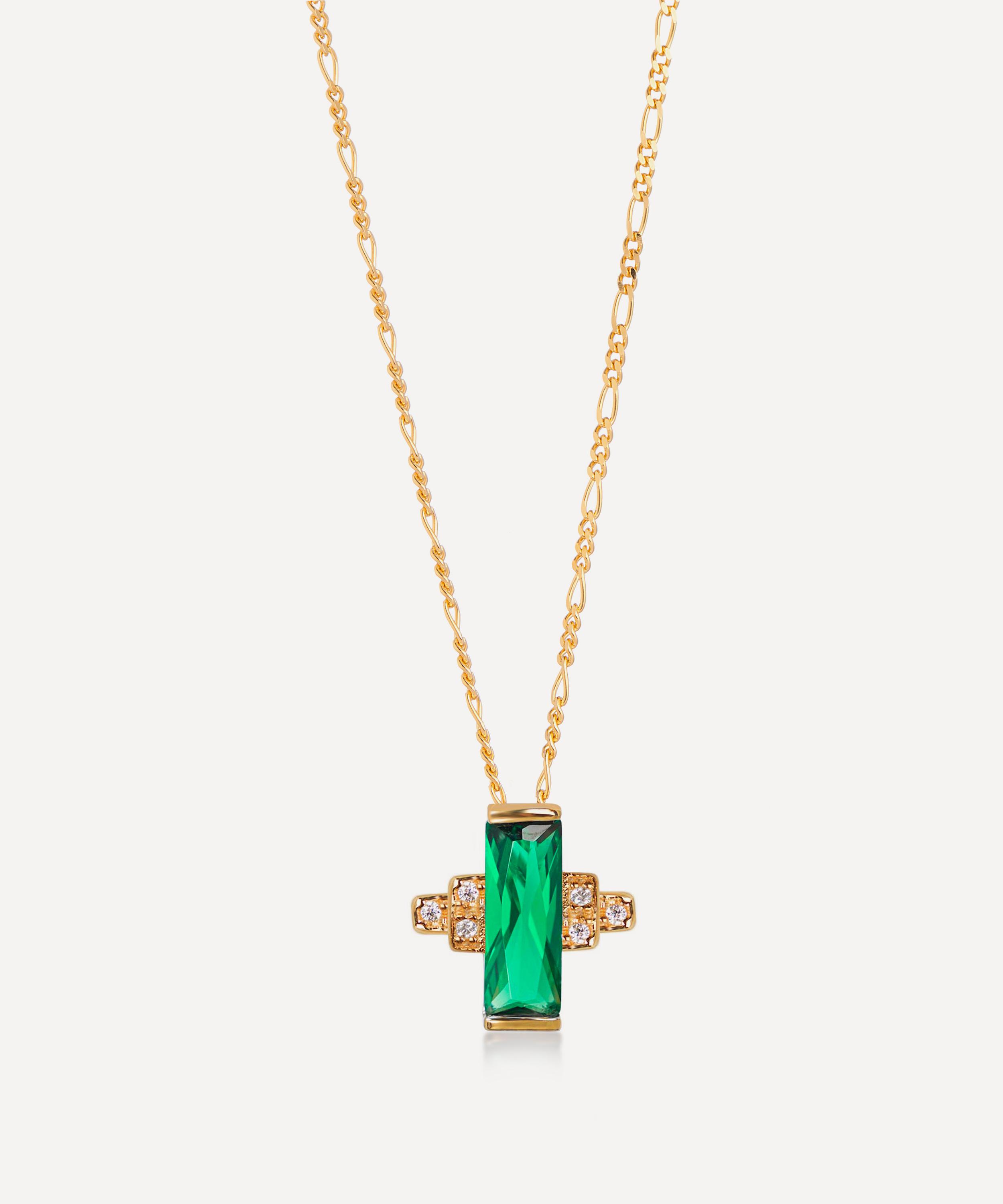 V By Laura Vann 18ct Gold-plated Audrey Green Pendant Necklace