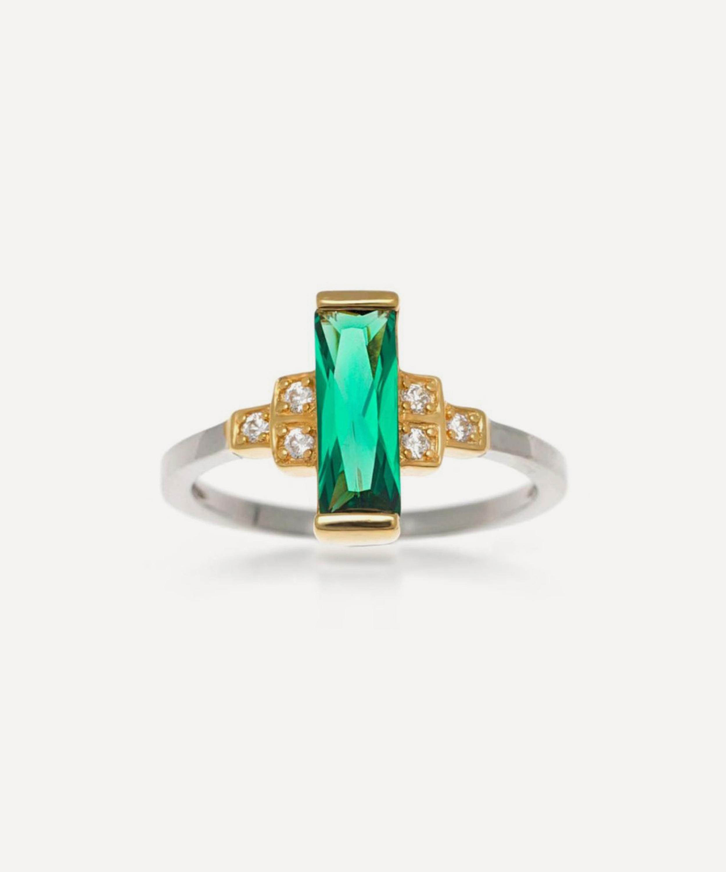 V By Laura Vann 18ct Gold-plated Audrey Green Ring