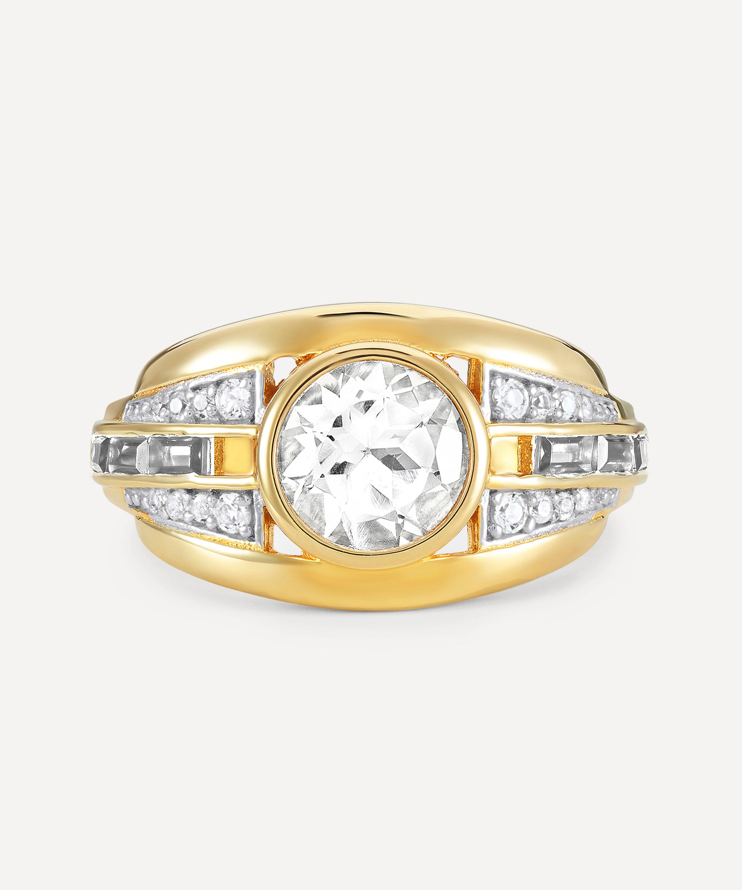 V By Laura Vann 18ct Gold-plated Vermeil Silver Olive White Topaz Bombe Ring