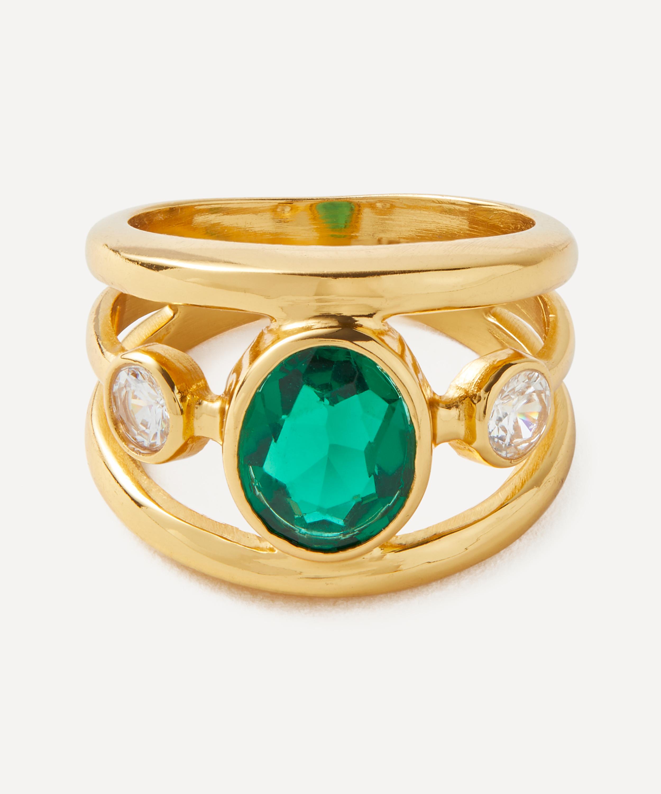 SHYLA SHYLA 22CT GOLD-PLATED EMERALD GIGI RING 