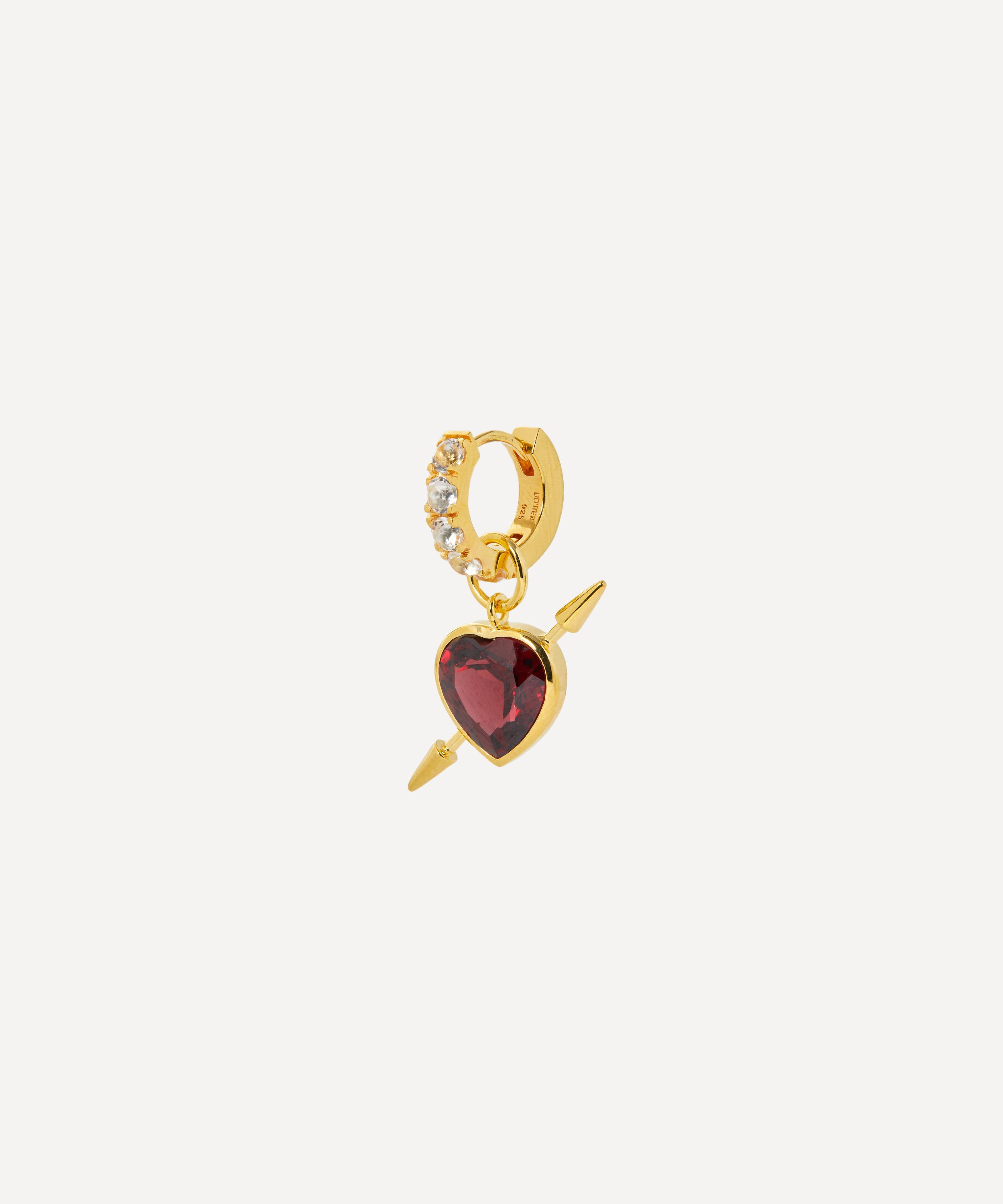 MARIA NILSDOTTER MARIA NILSDOTTER 18CT GOLD-PLATED REBEL LOVE RED GARNET DROP EARRING 
