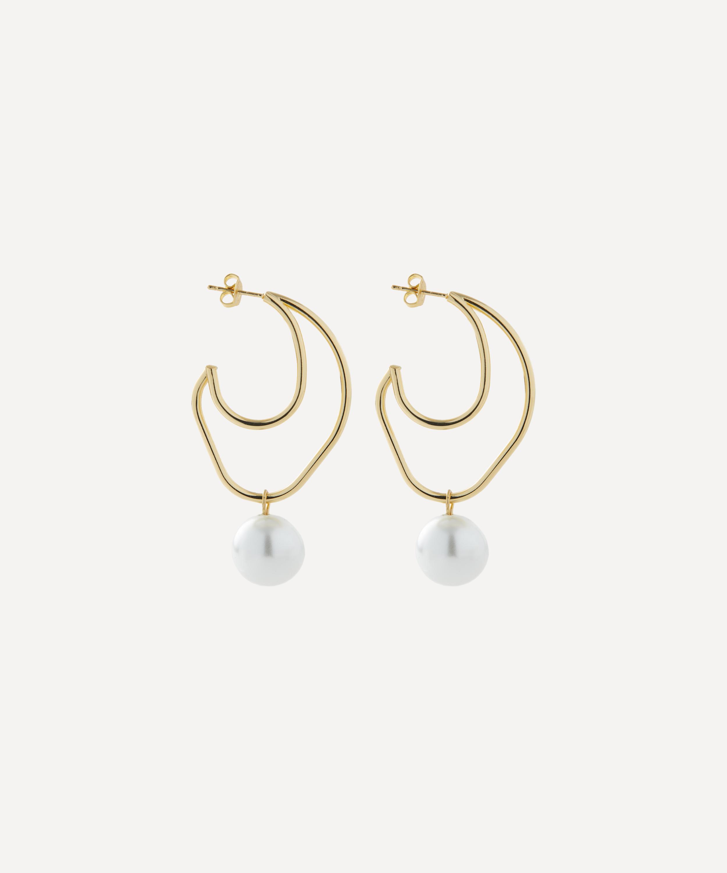 Shashi 14ct Gold-plated Barcelona Pearl Hoop Earrings