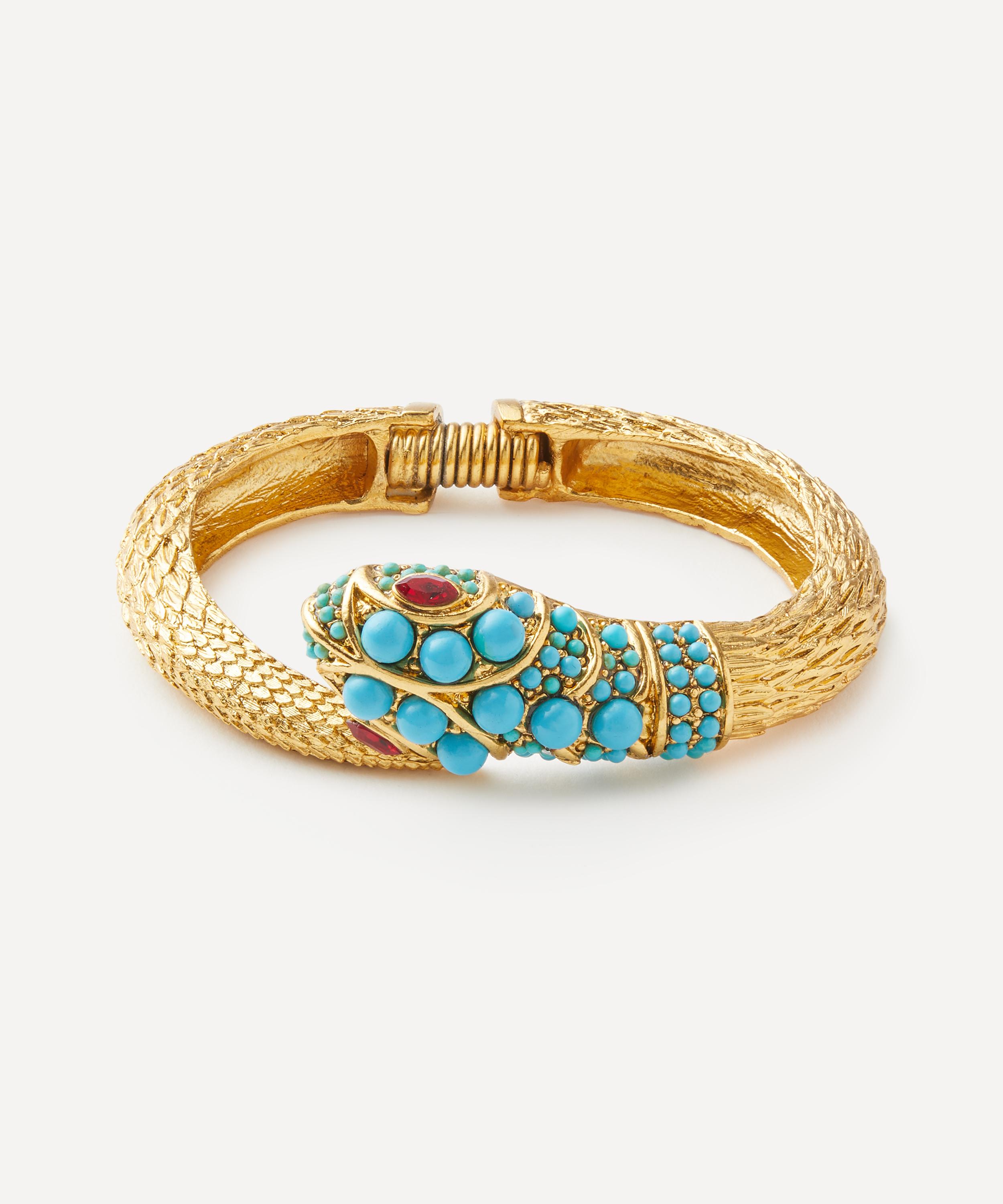 Kenneth Jay Lane Gold-plated Turquoise And Ruby Snake Cuff Bracelet