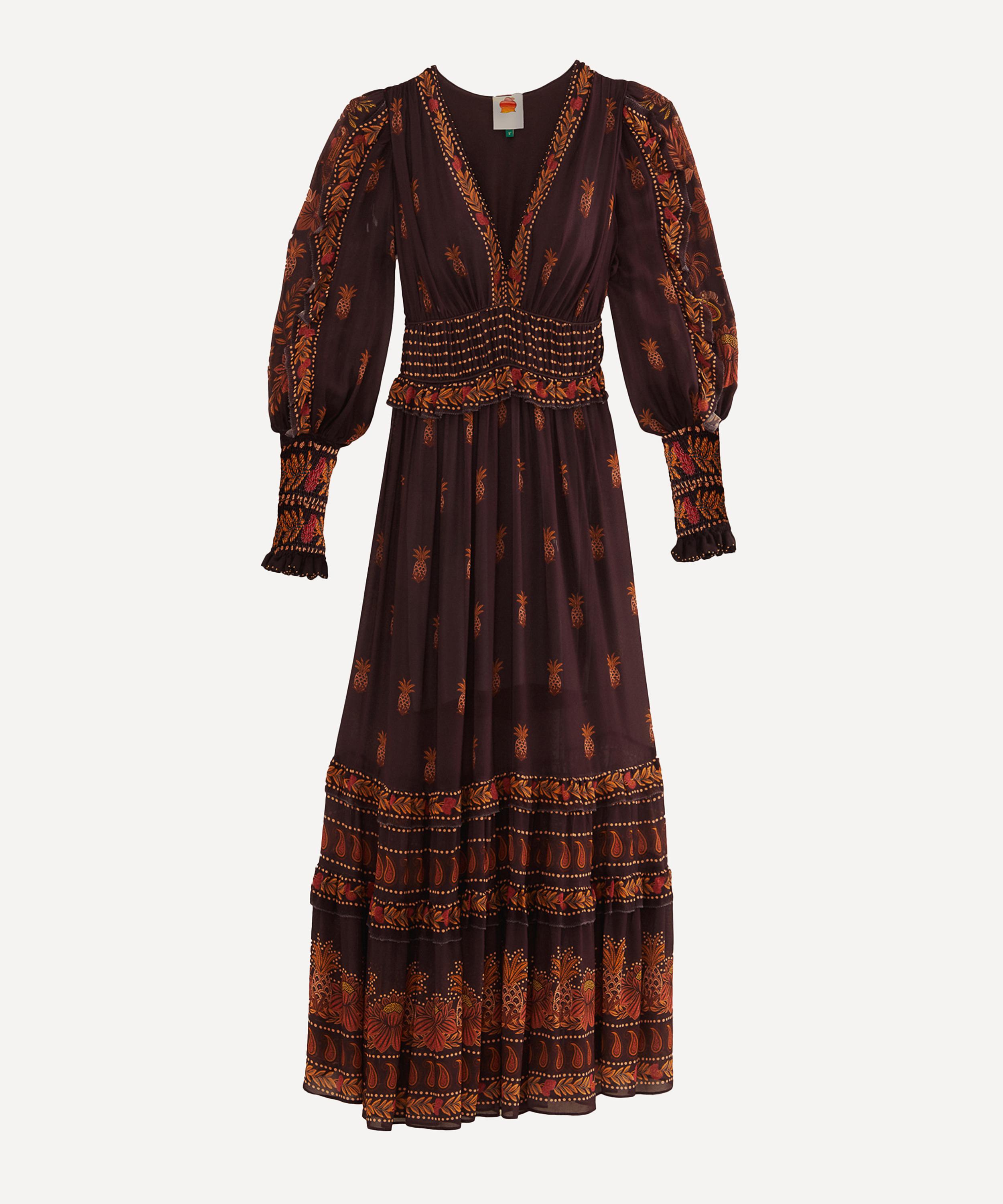 Farm Rio Women's Brown Paisley Bloom Long-sleeve Maxi-dress