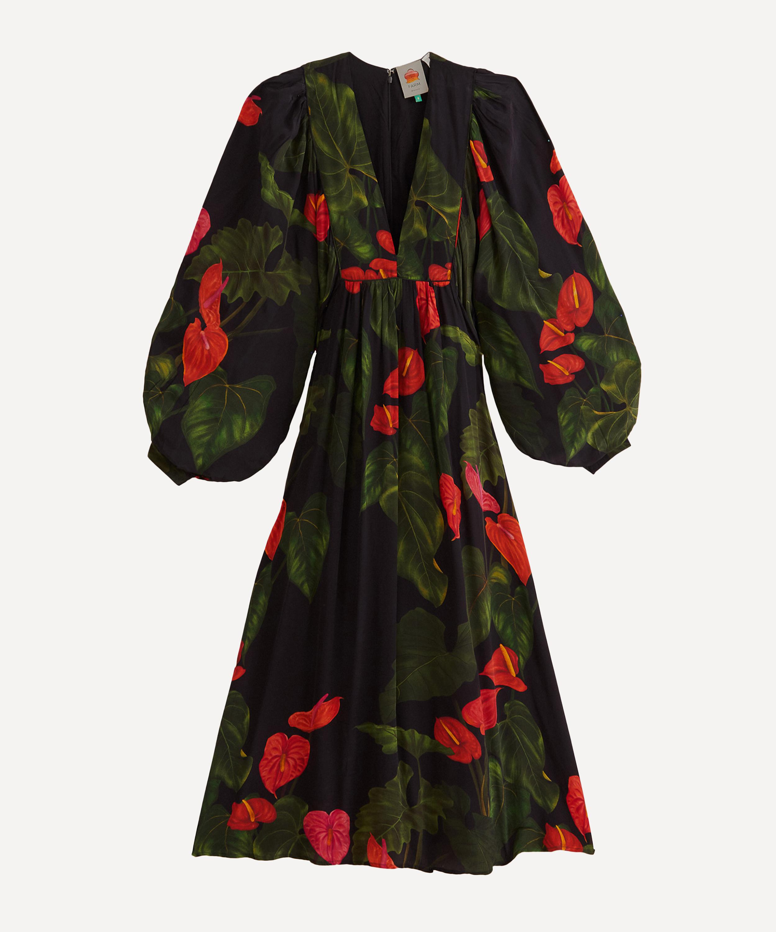 Farm Rio Women's Black Anthurium V-neck Maxi-dress