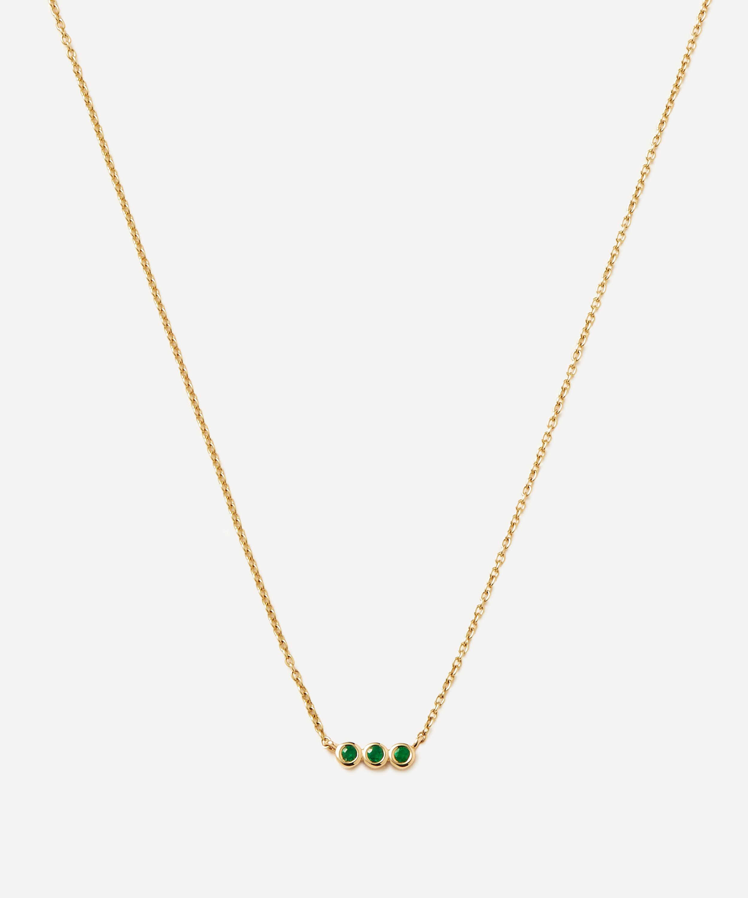 Missoma 14ct Gold Fine Emerald Solitaire Trio Pendant Necklace