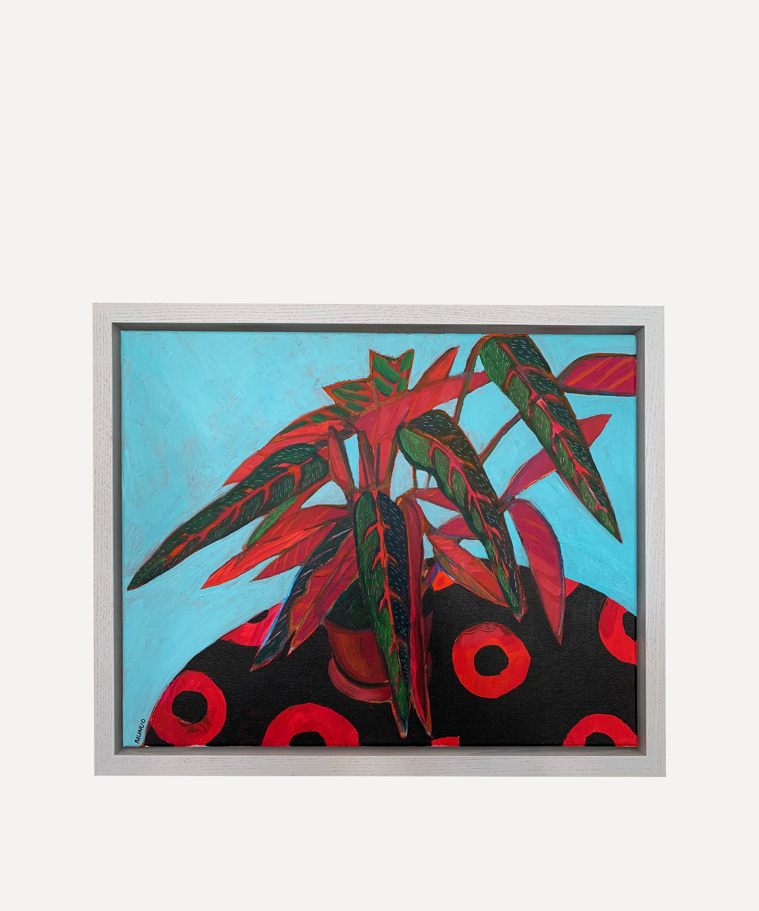 NAOMI MUNUO NAOMI MUNUO PRAYER PLANT ON PATTERNED CLOTH 2023 ORIGINAL FRAMED ARTWORK 
