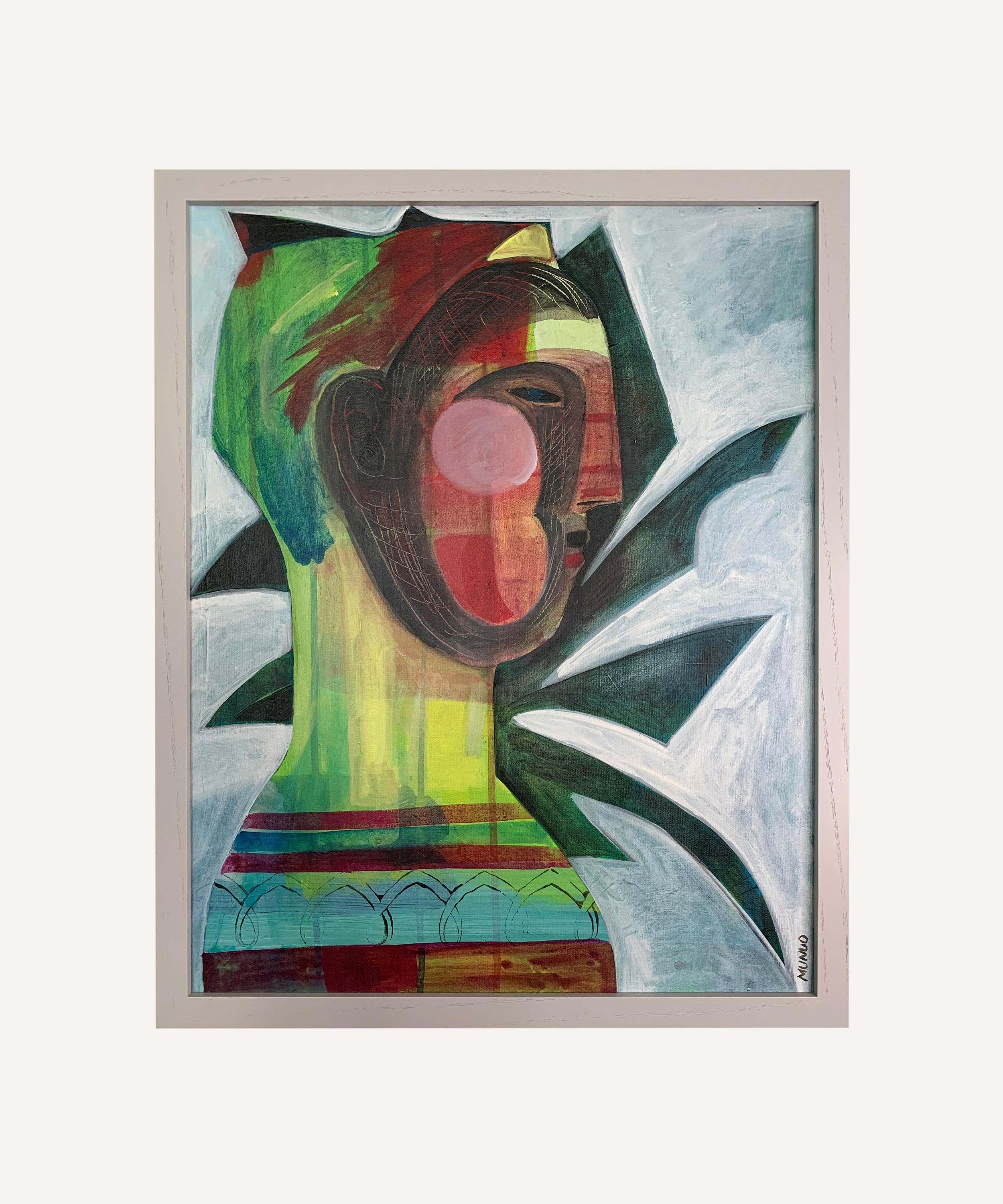 NAOMI MUNUO NAOMI MUNUO GIRL WITH PATTERNED TOP 2023 ORIGINAL FRAMED ARTWORK 