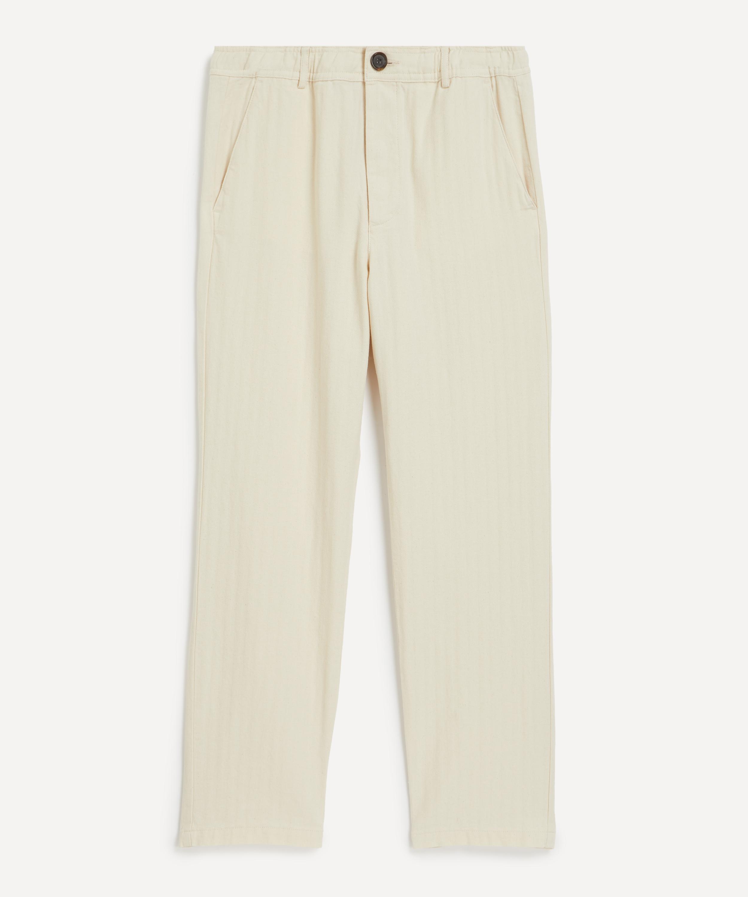 Oliver Spencer Mens Ecru Herringbone Drawstring Trousers