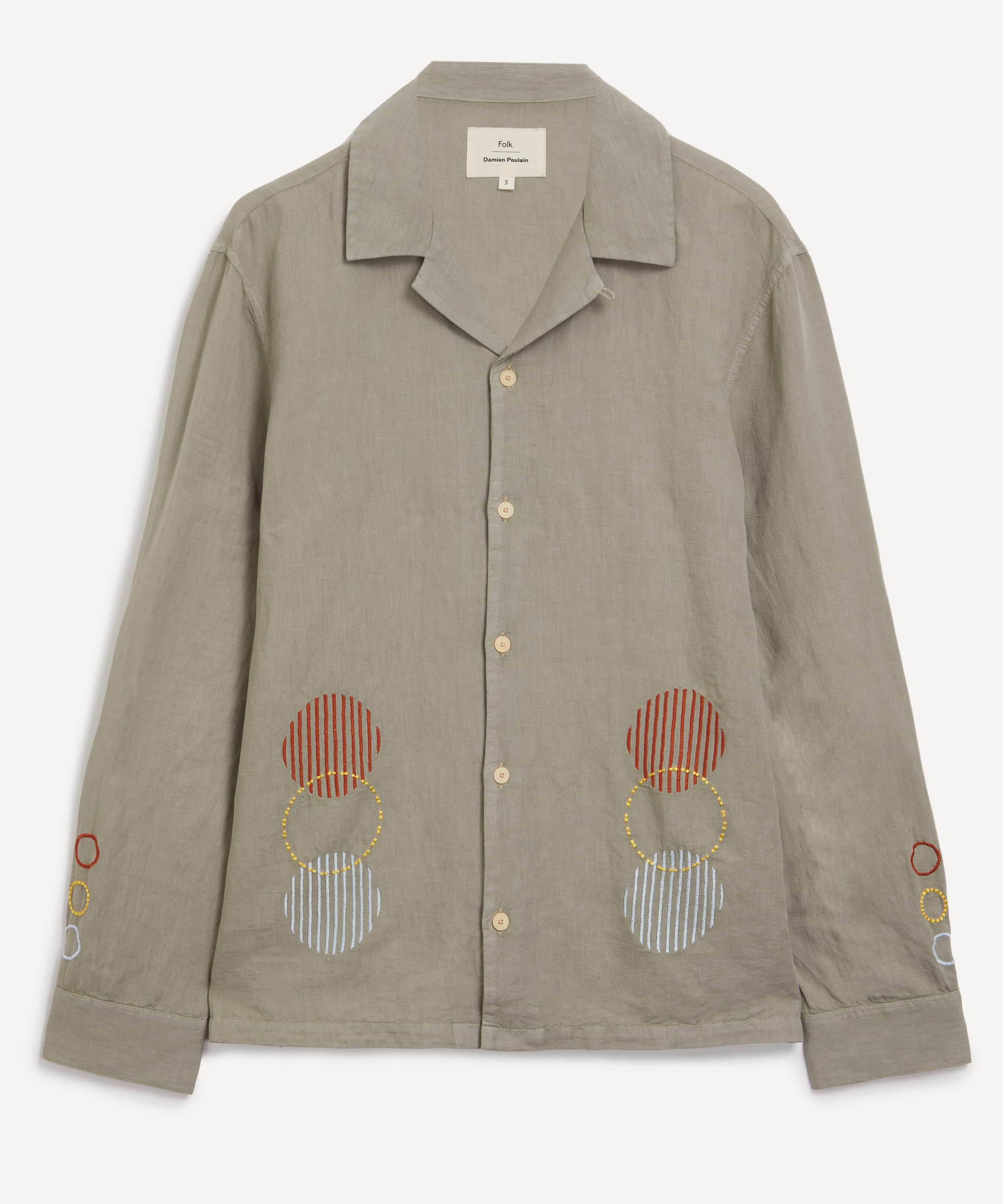 Folk Mens Ls Sun Embroidery Soft Collar Shirt