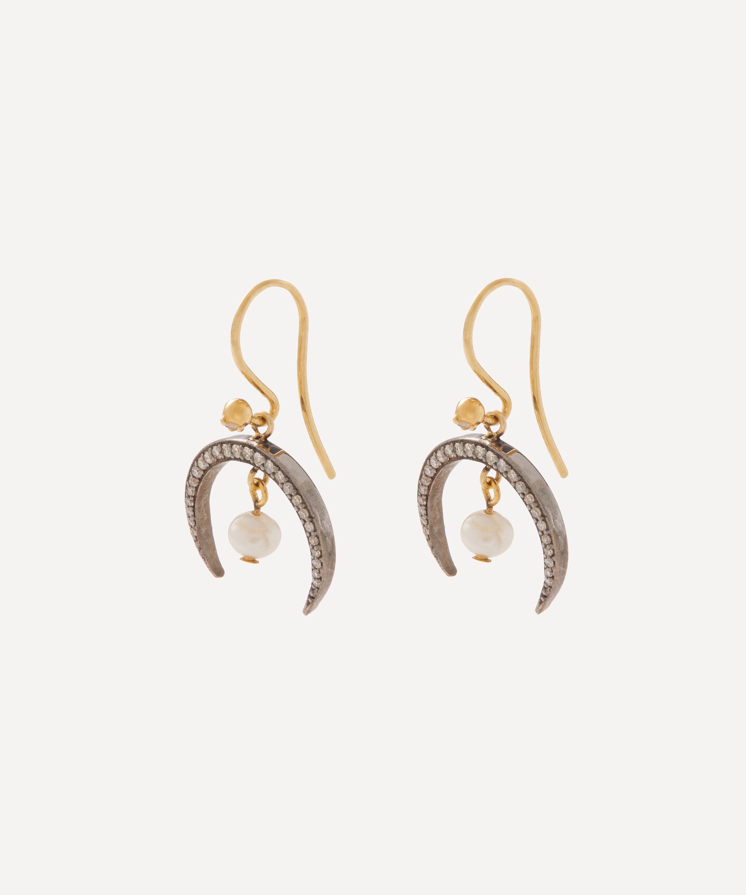 KIRSTIE LE MARQUE KIRSTIE LE MARQUE GOLD-PLATED DIAMOND HORN AND PEARL DROP EARRINGS 