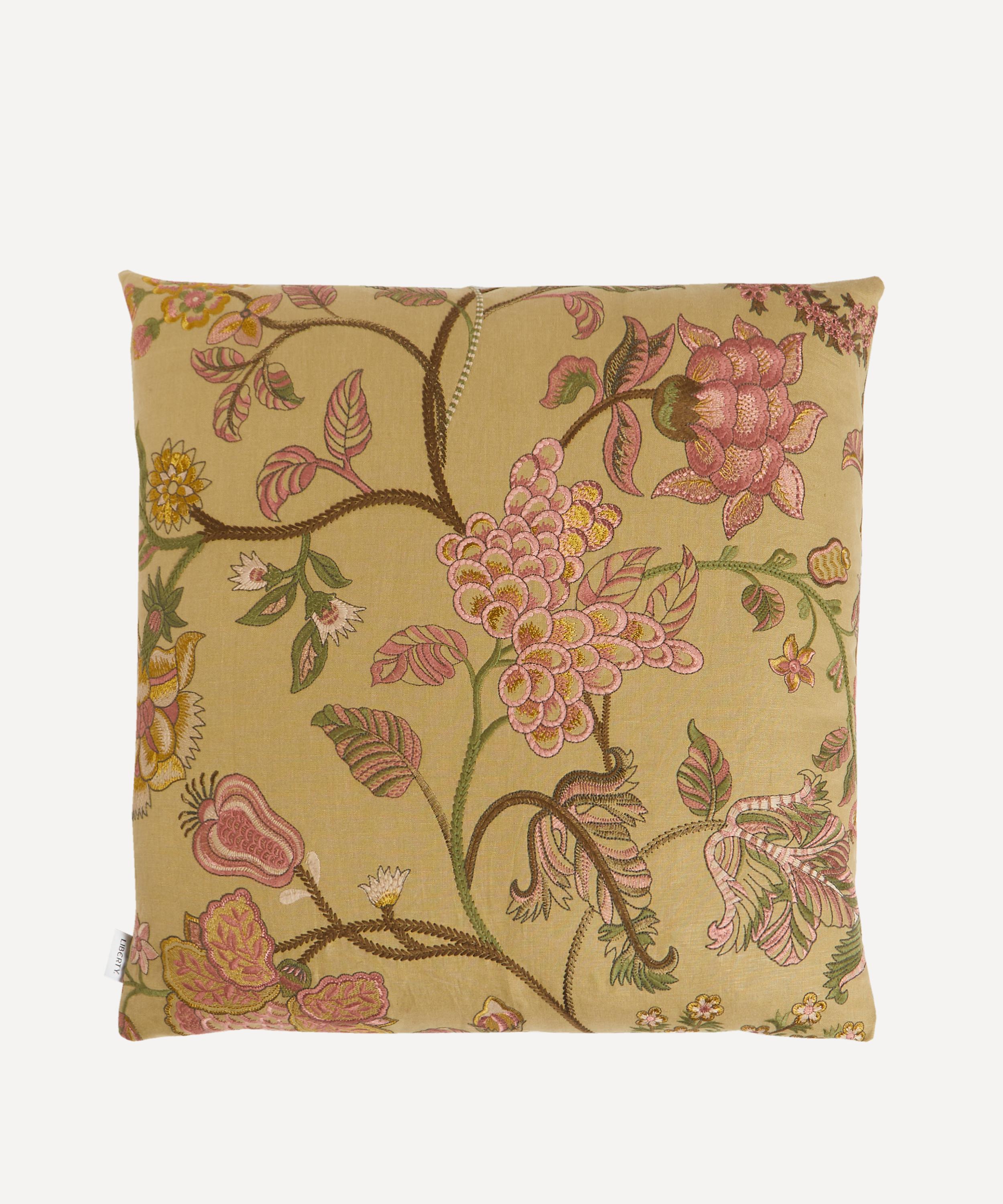 LIBERTY LIBERTY PALAMPORE EMBROIDERY SQUARE CUSHION IN LACQUER 