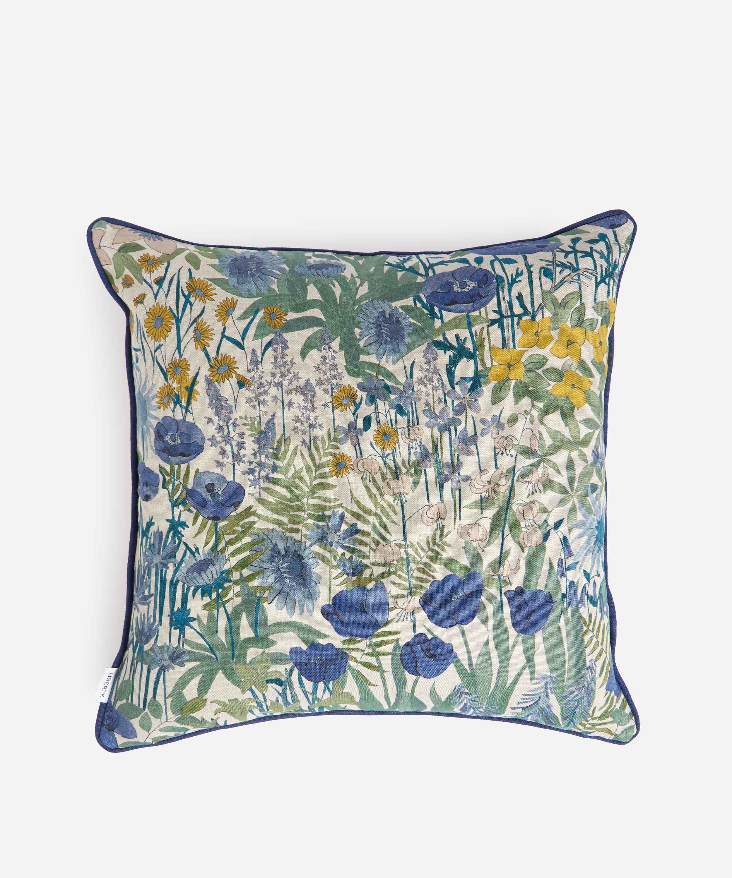 LIBERTY LIBERTY FARIA FLOWERS LINEN SQUARE CUSHION IN LAPIS 