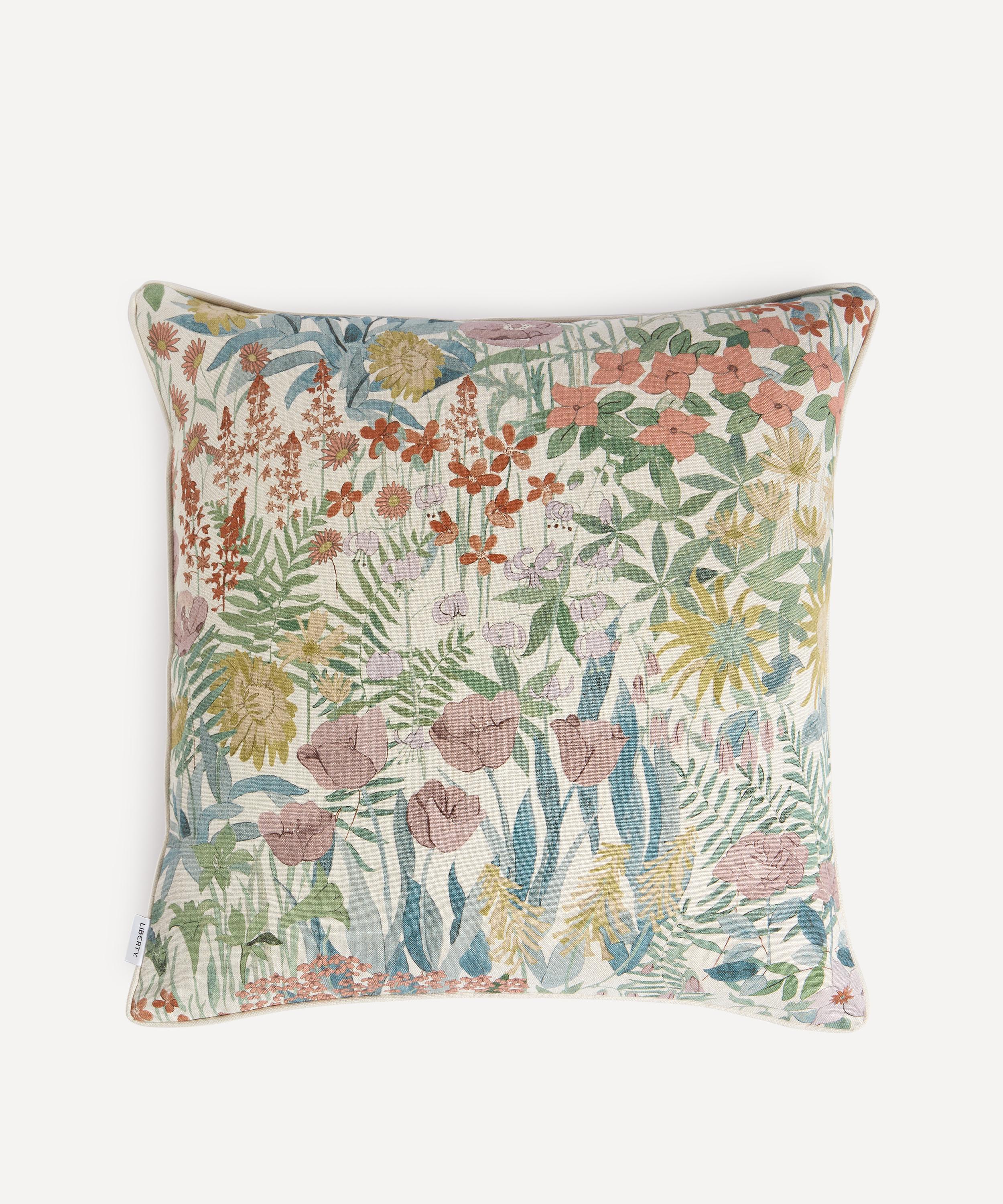LIBERTY LIBERTY FARIA FLOWERS SQUARE LINEN CUSHION IN LICHEN 