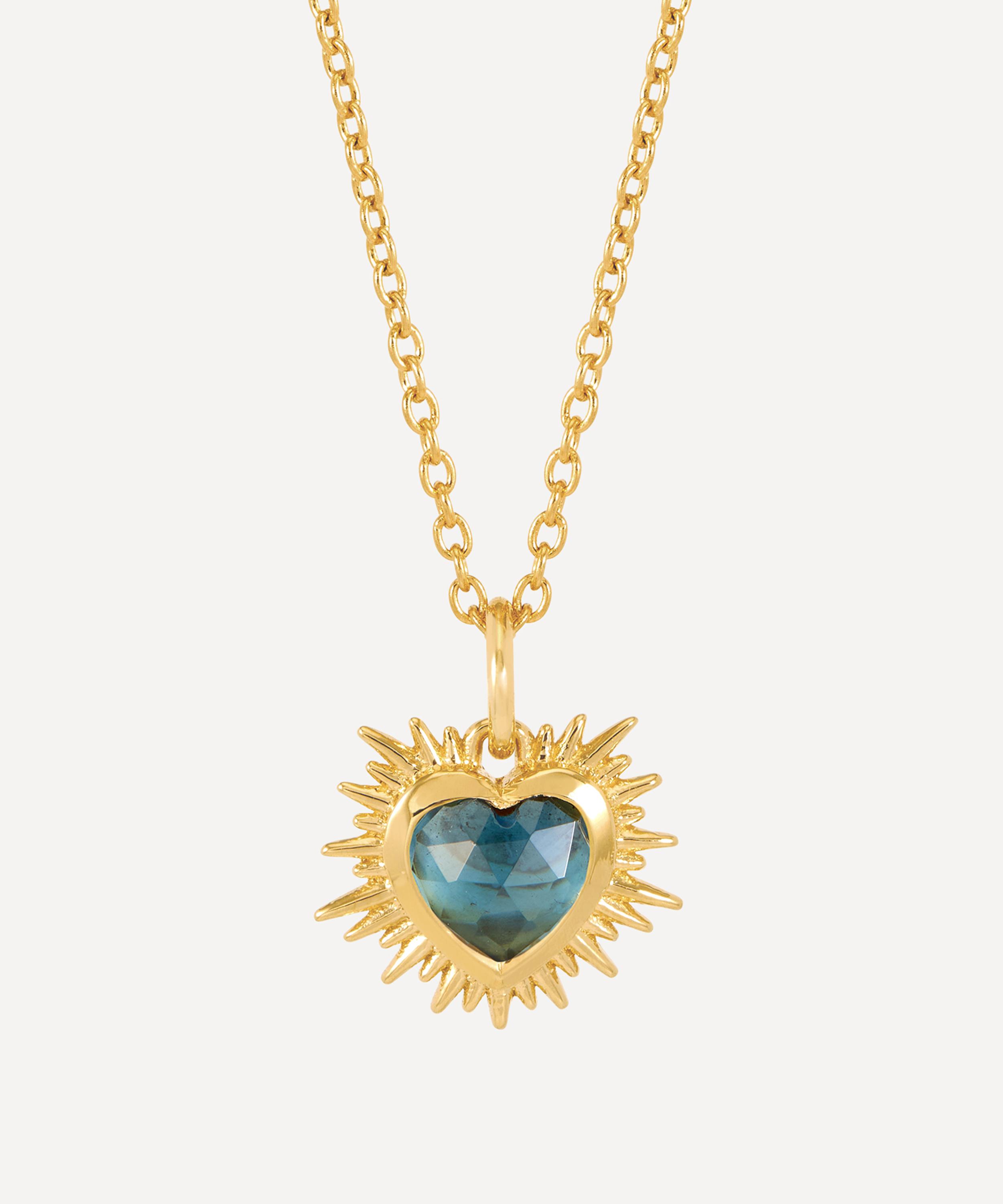 Rachel Jackson 22ct Gold-Plated Electric Love Blue Topaz Heart Pendant Necklace Luxury