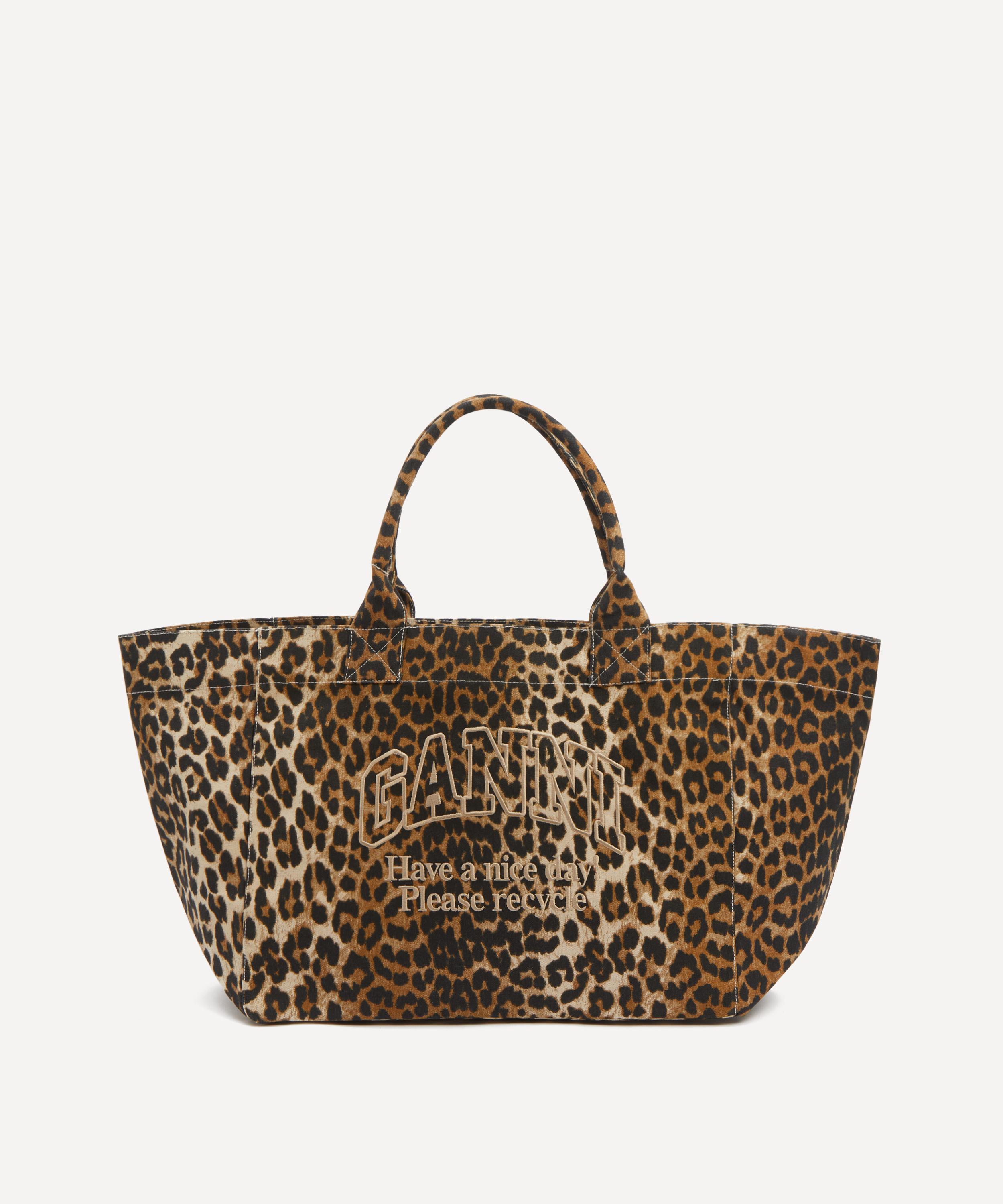 Ganni Women's Leopard Oversized Canvas Tote Bag