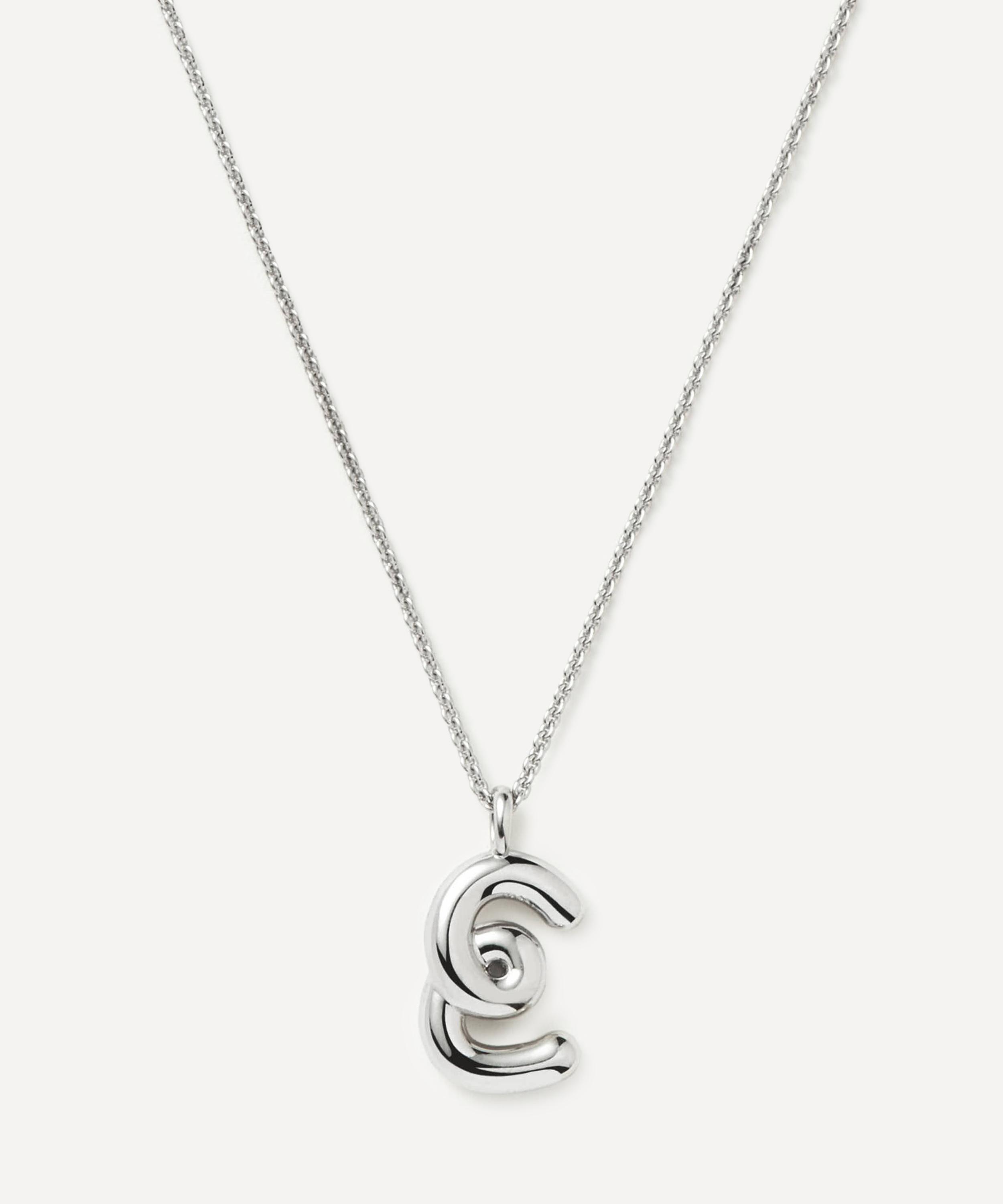Missoma Sterling Silver Curly Molten E Initial Pendant Necklace In Metallic