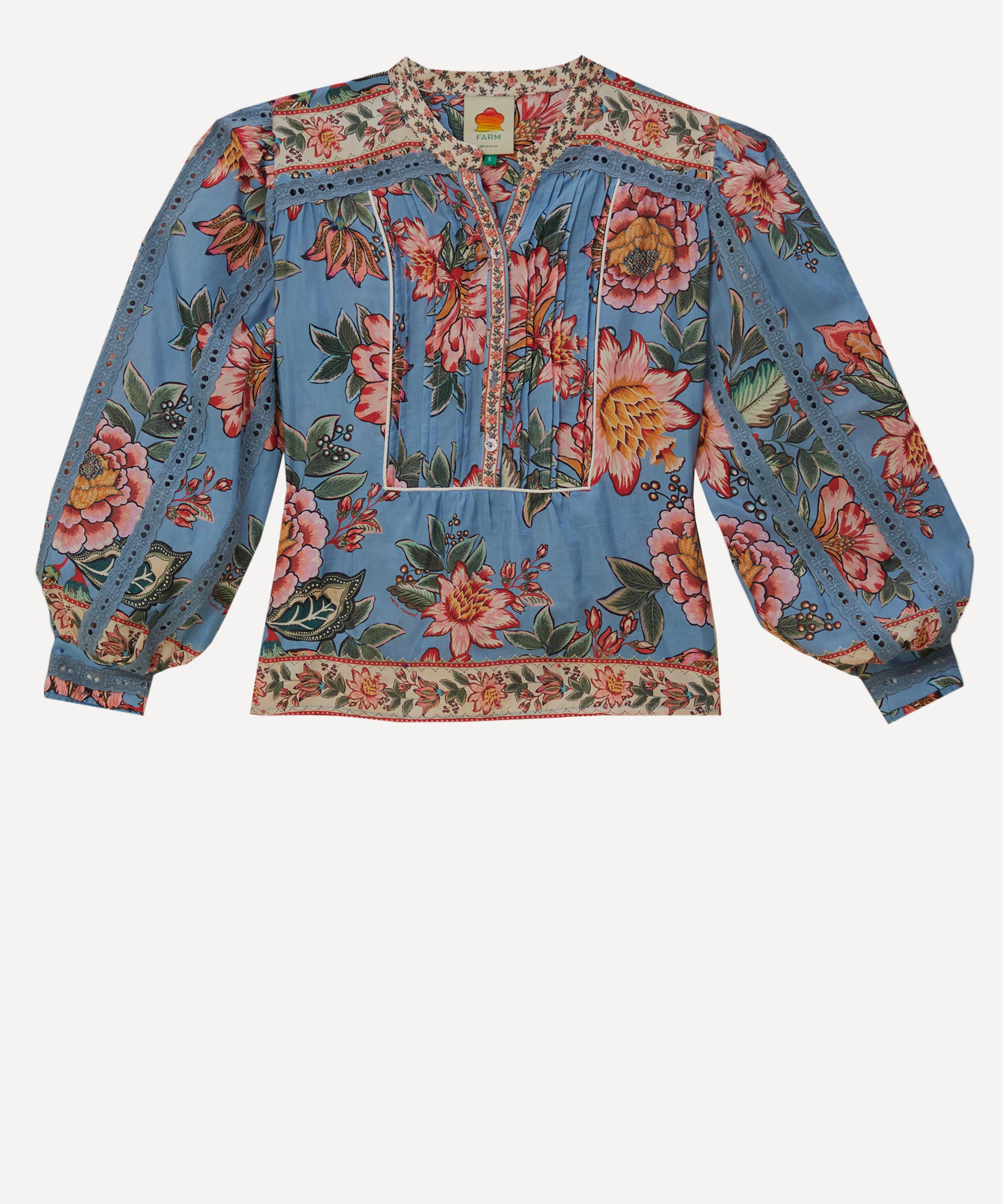 Farm Rio Women's Wonderful Bouquet Blue Longsleeve Top In Multi