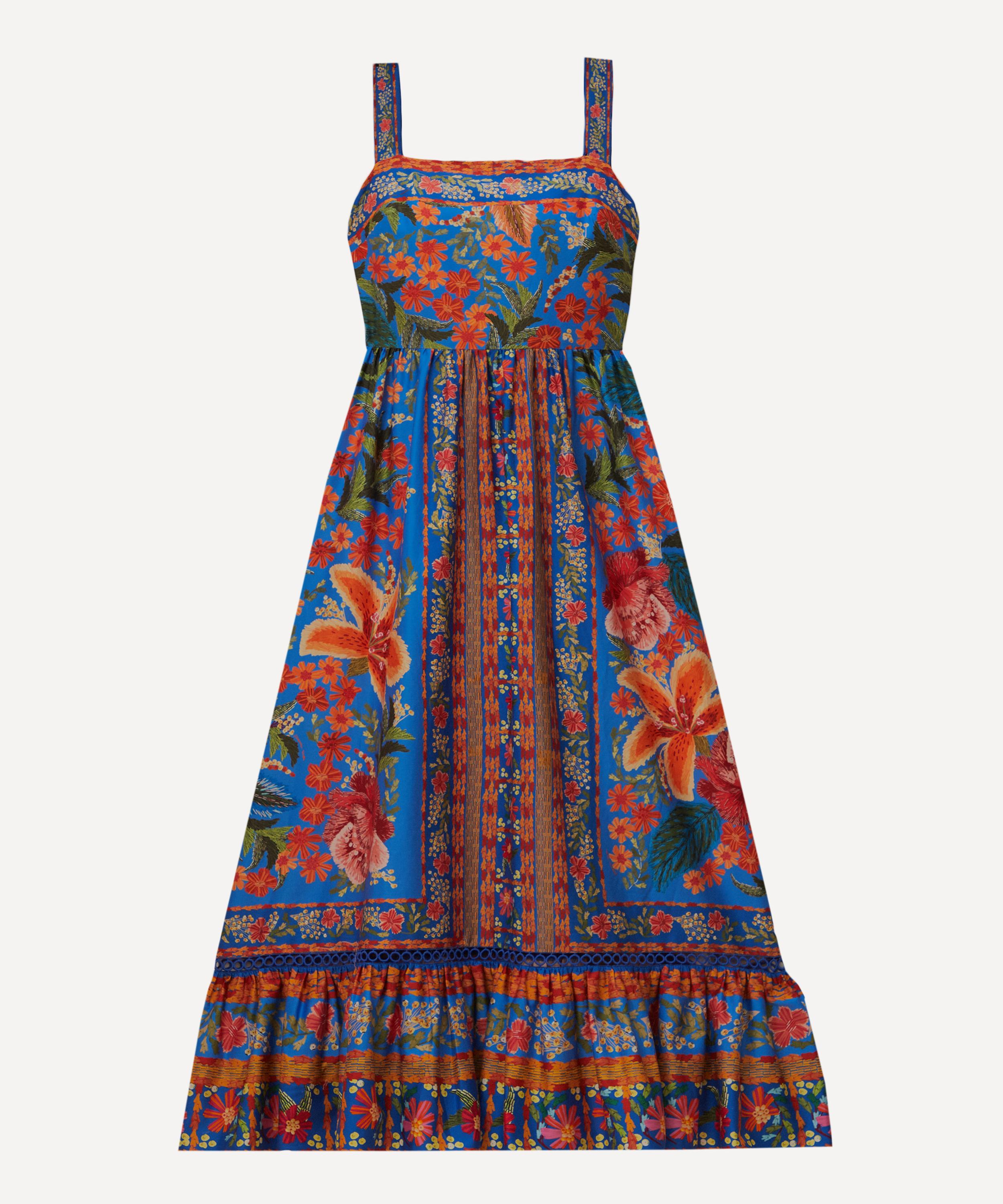 Farm Rio Women's Stitched Garden Blue Maxi-dress