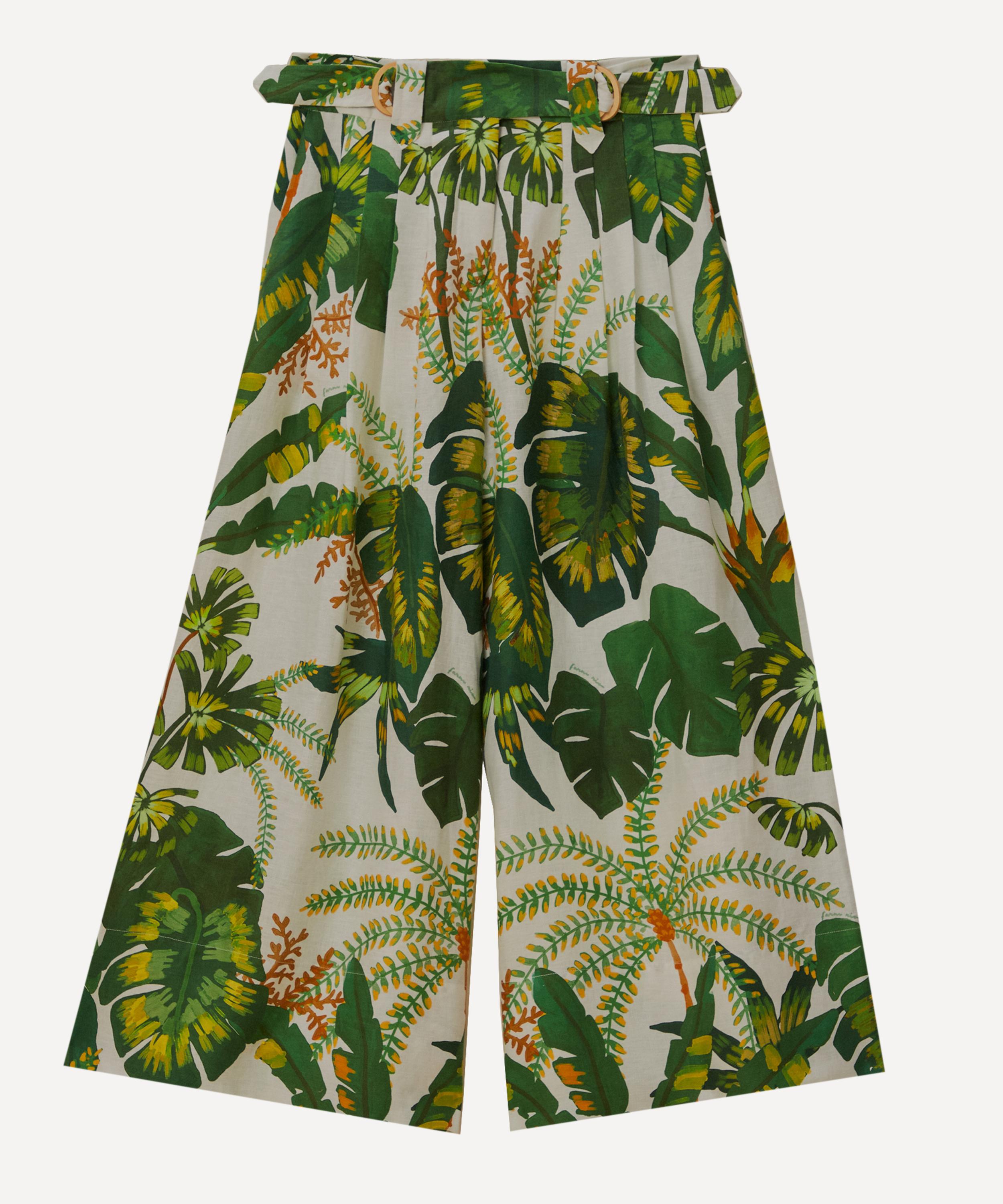 Farm Rio Women's Tropical Forest Off-white Trousers In Green