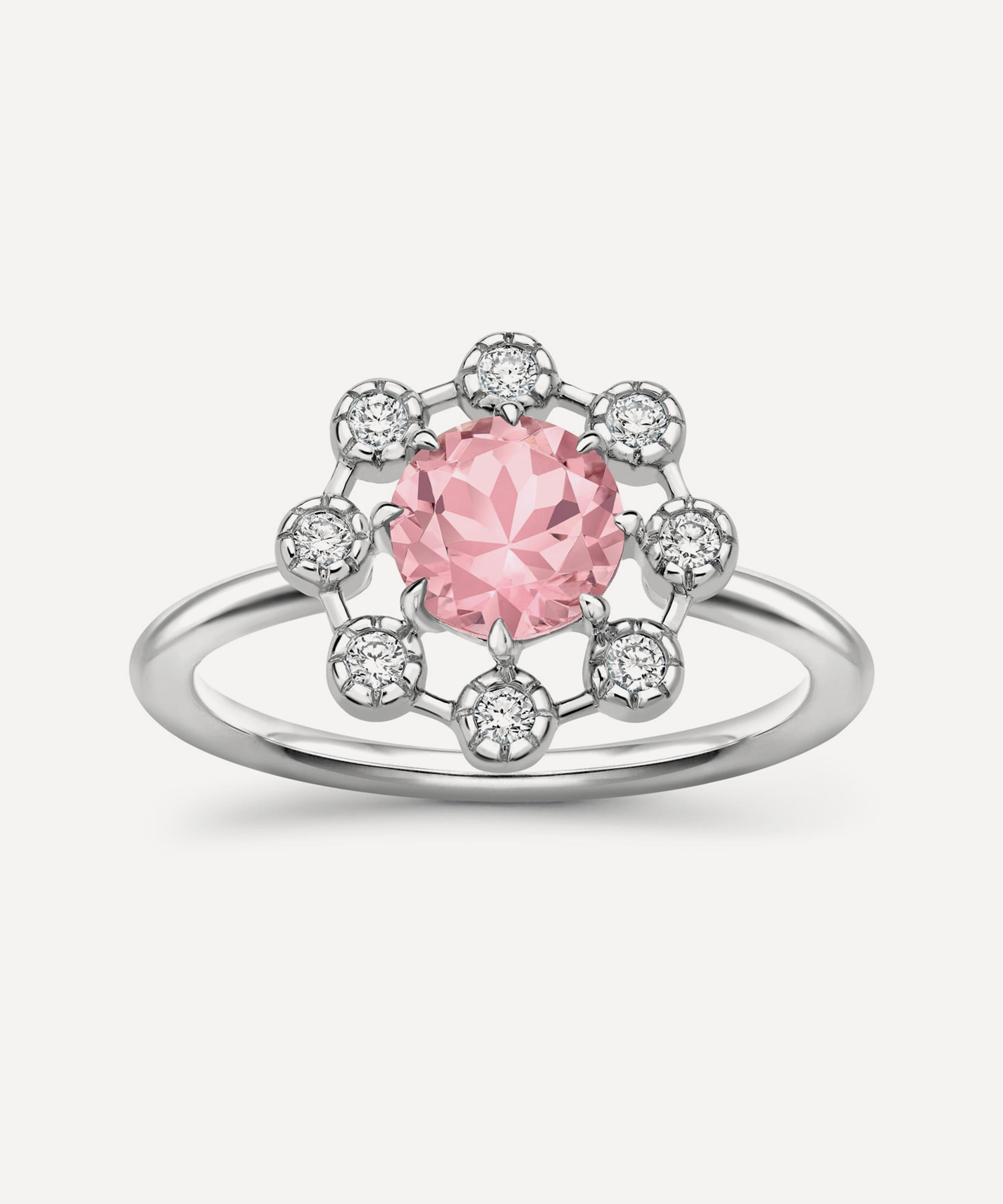 Dinny Hall 14ct White Gold Celandine Pink Tourmaline and Diamond Ring Luxury Gift