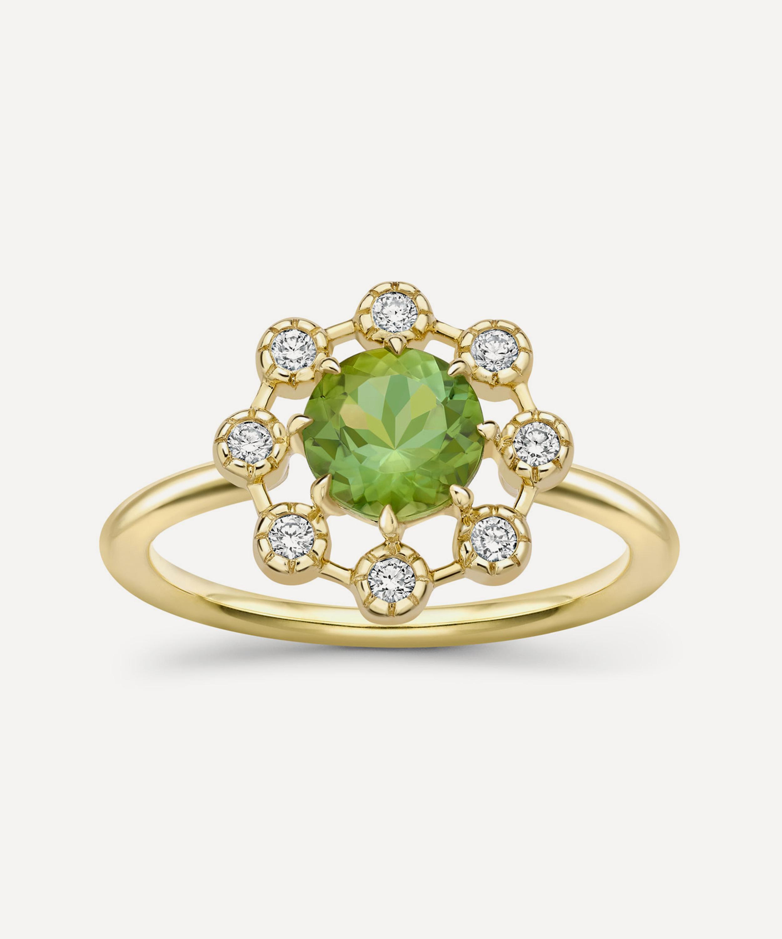 Dinny Hall 14ct Gold Celandine Green Tourmaline And Diamond Ring