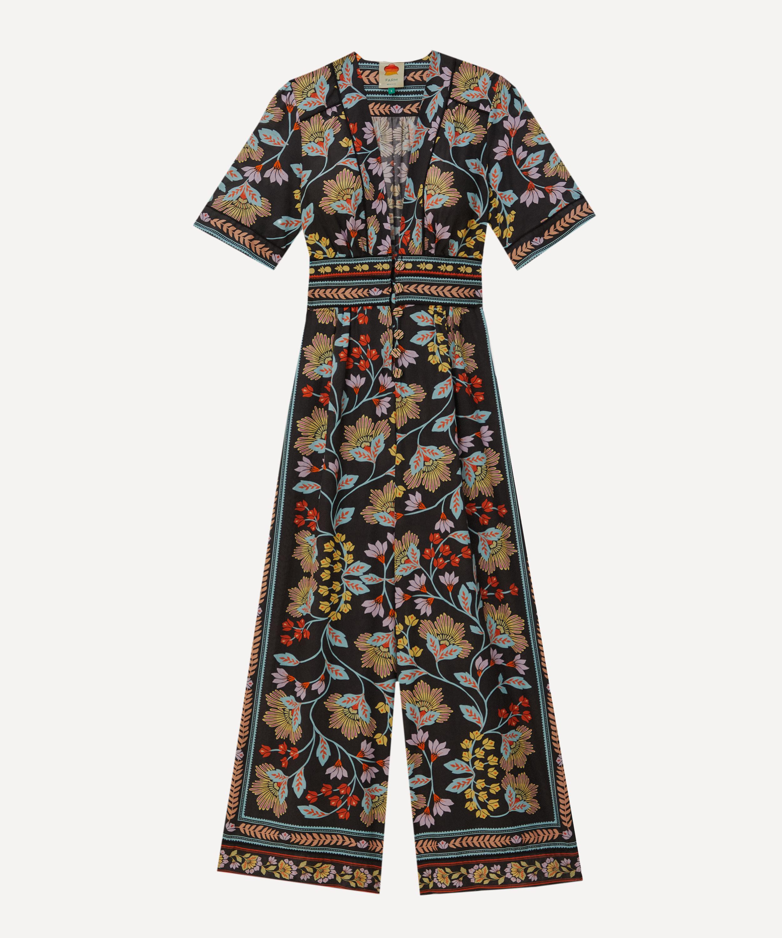 Farm Rio Women's Flowery Black Jumpsuit