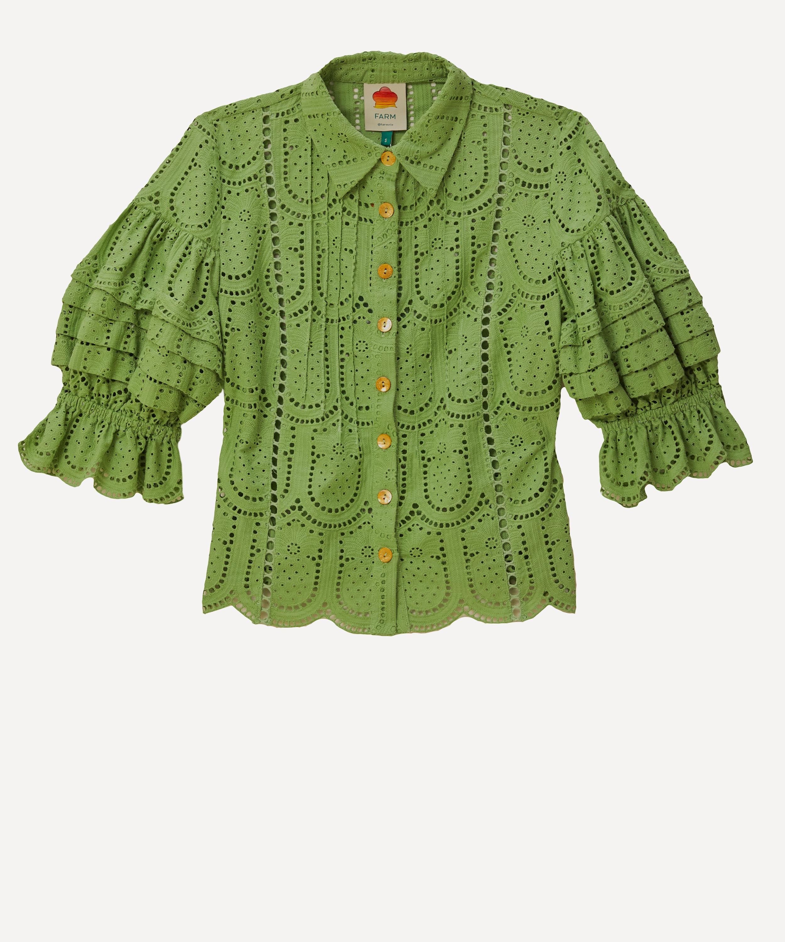 FARM Rio Women's Pineapple Eyelet Blouse Green XS