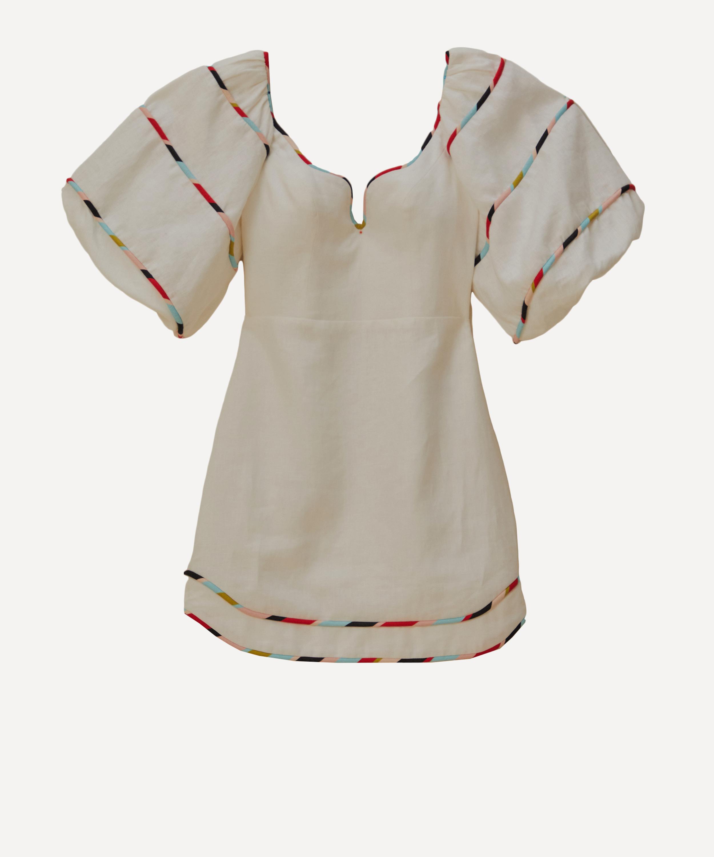 Farm Rio Women's White Colourful Stripes Euroflax Mini Dress In Neutral
