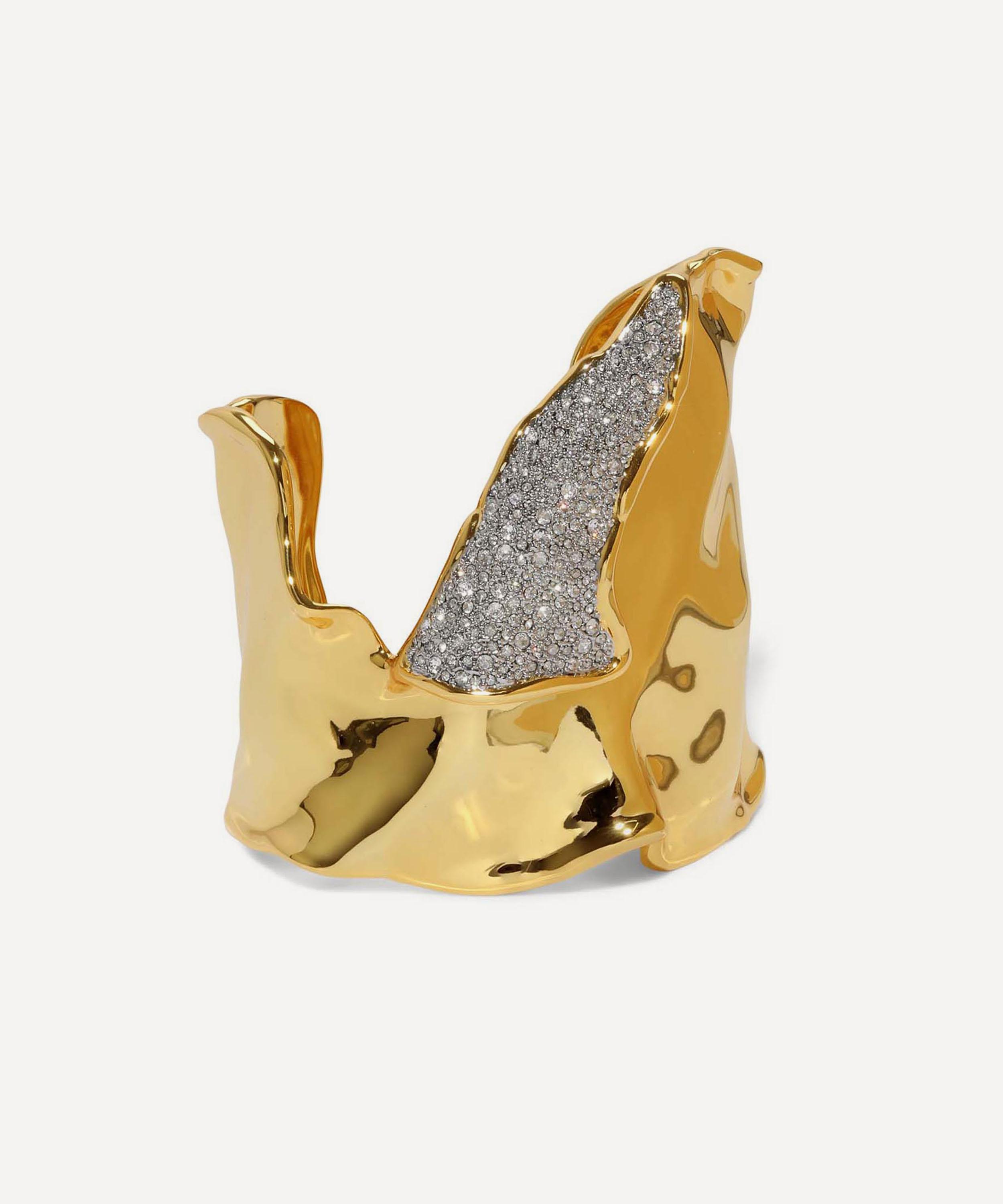 ALEXIS BITTAR ALEXIS BITTAR 14CT GOLD-PLATED SOLANALES CRYSTAL FOLDED CUFF BRACELET 