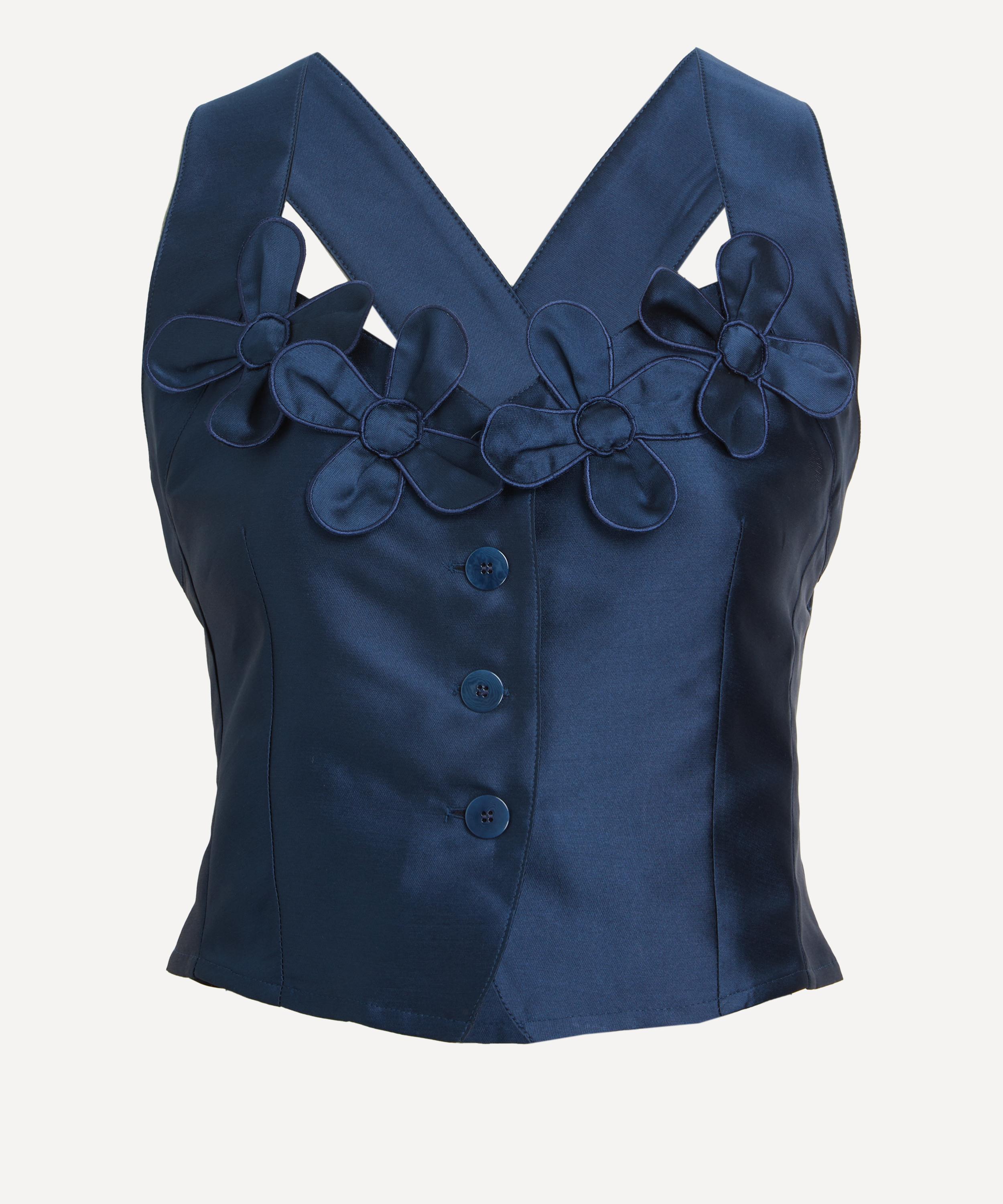 Maria de la Orden Women's Billie Silk-Blend Bustier Top Navy 12