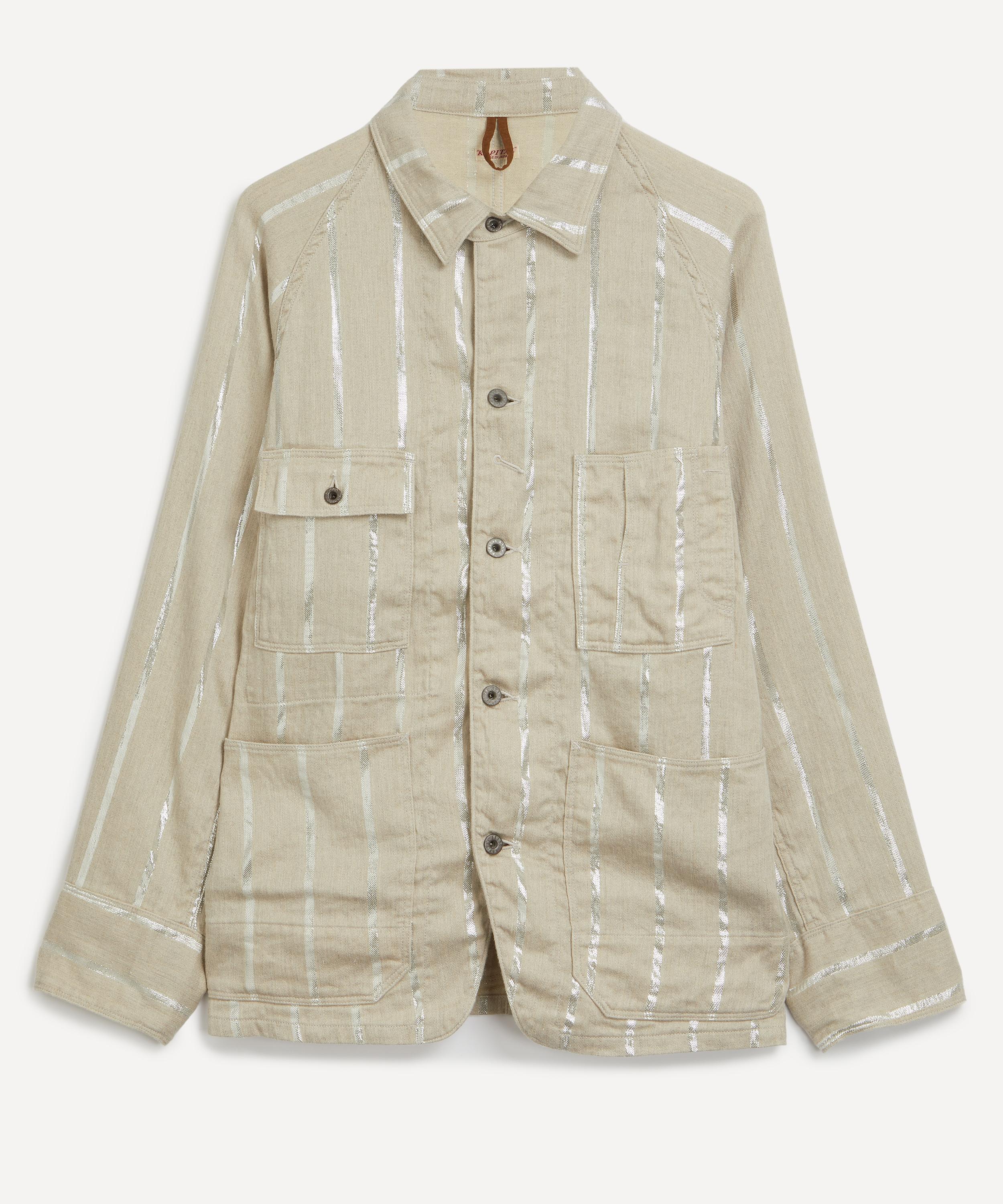 Shop Kapital Mens Linen Glitter Phillies Stripe Cactus Coverall Overshirt