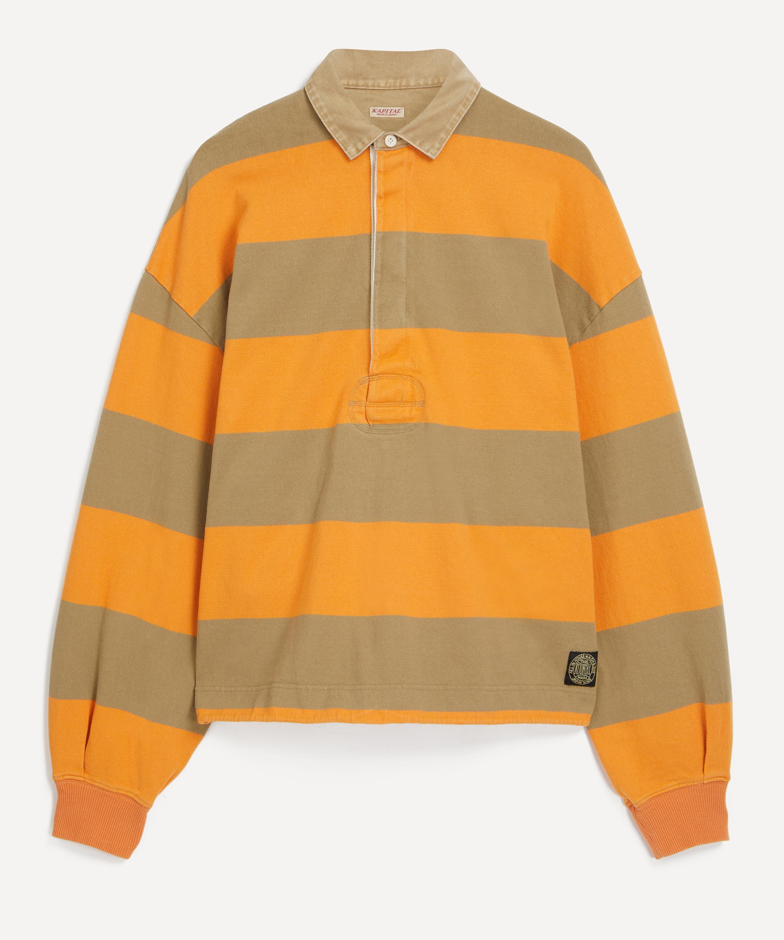 Shop Kapital Mens Jail Stripe Jersey Big Rugger Polo Shirt