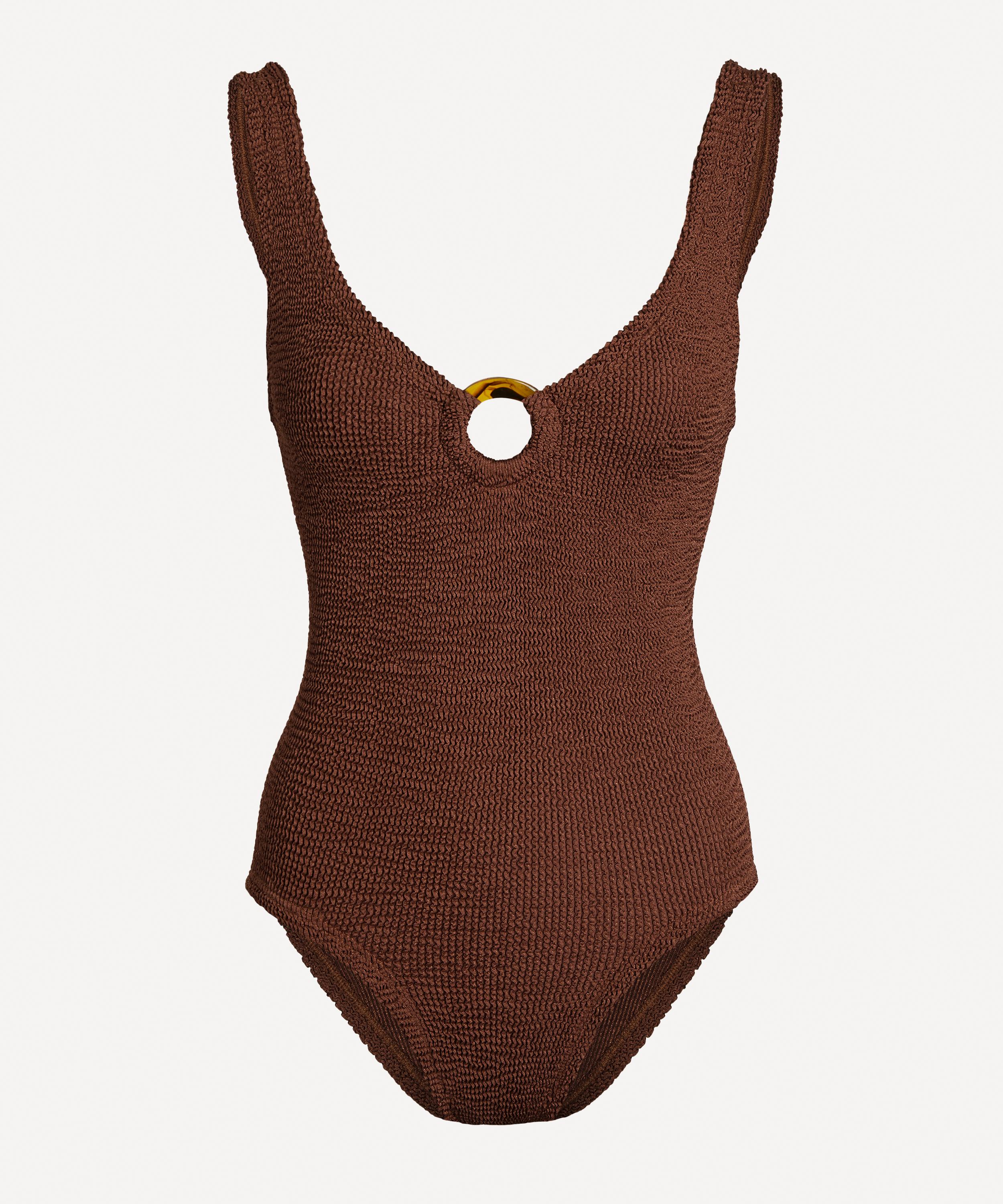 Hunza G Celine Brown One-piece Swimsuit With Ring In Elasticized Fabric Woman In Brown