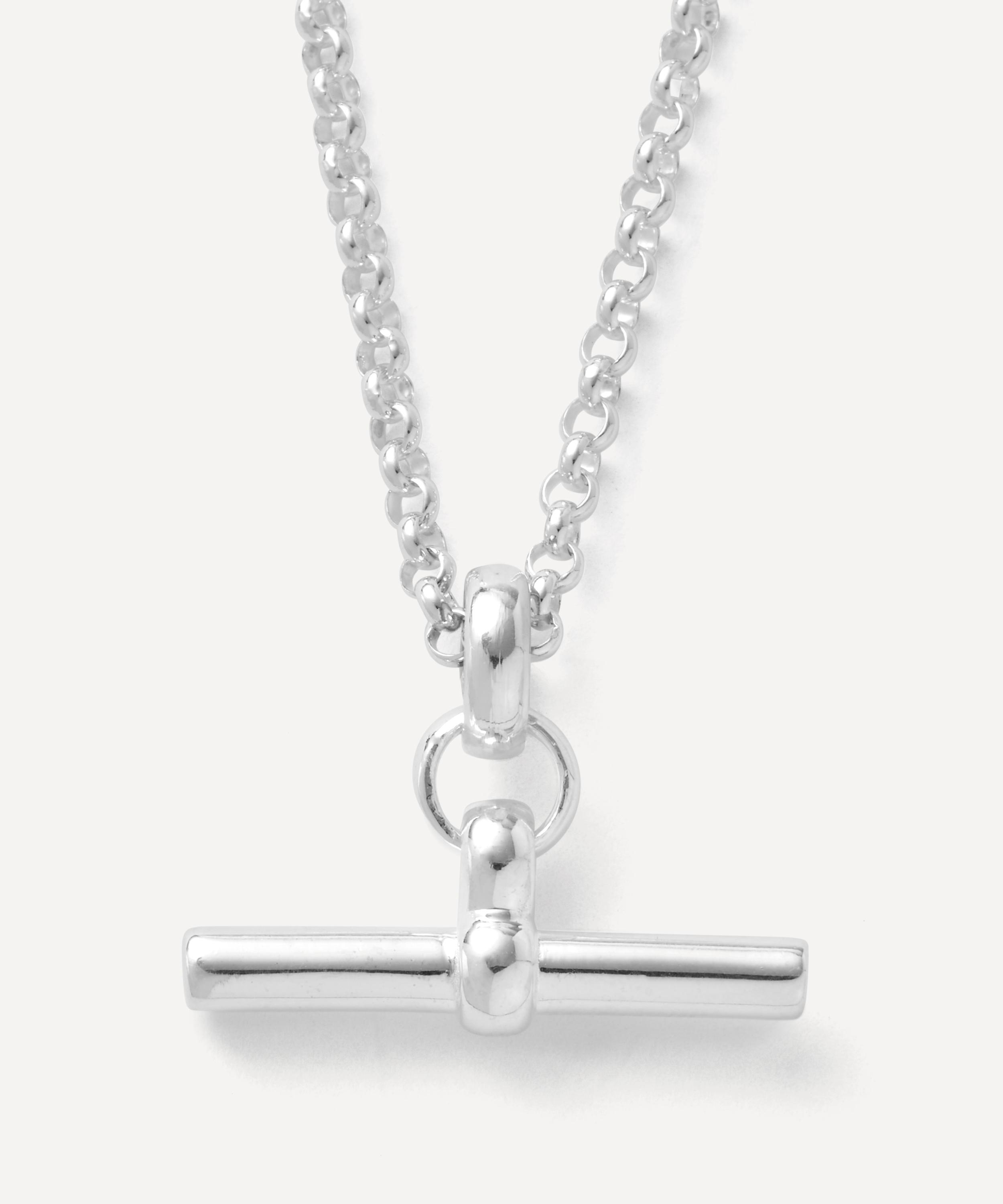 Tilly Sveaas Mens Sterling Silver T-bar On Fine Curb Chain Necklace