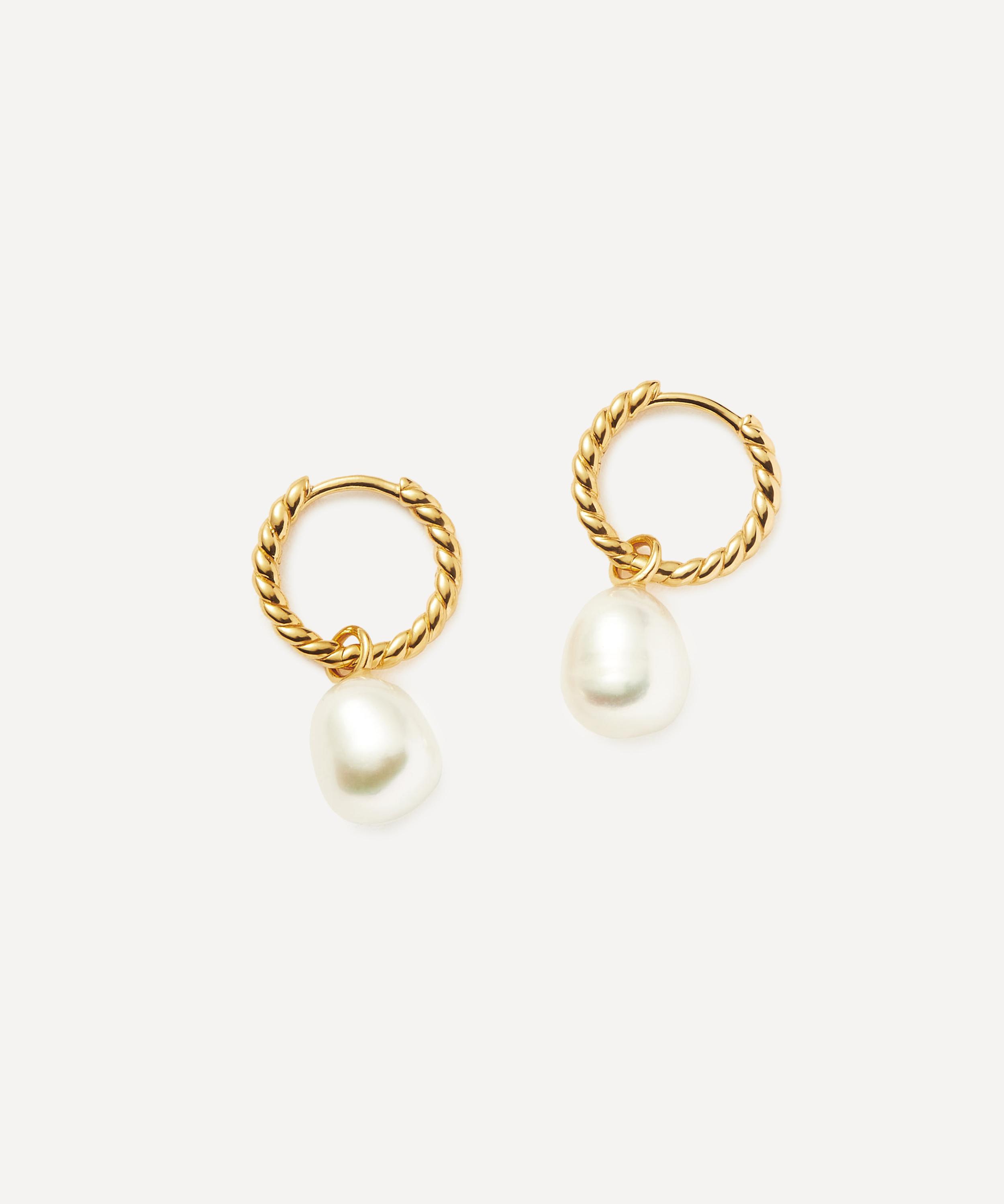 Missoma 18ct Gold-plated Vermeil Silver Pearl Twisted Small Drop Hoop Earrings