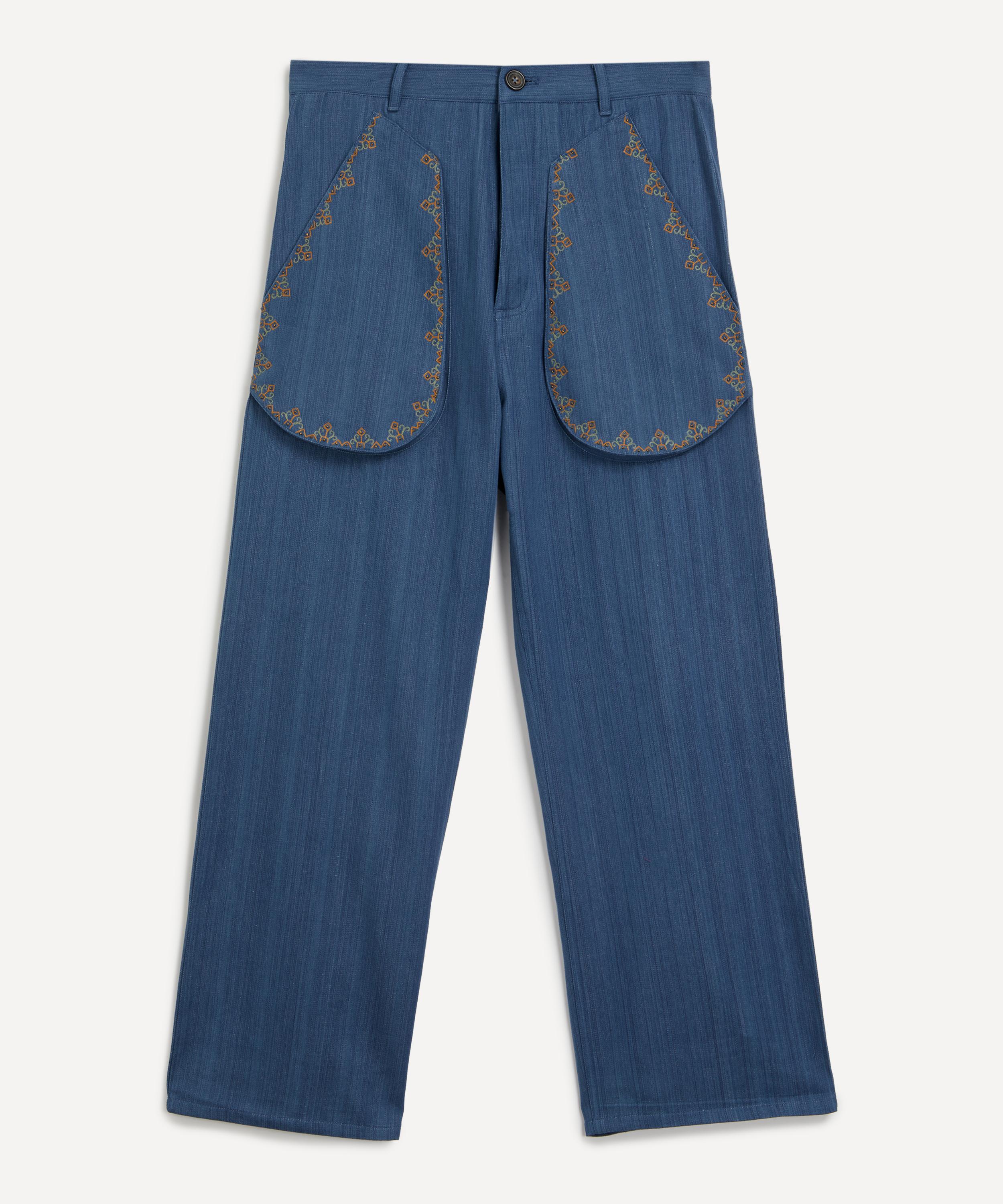 KARTIK RESEARCH KARTIK RESEARCH MENS EMBROIDERED COTTON CARGO TROUSERS 
