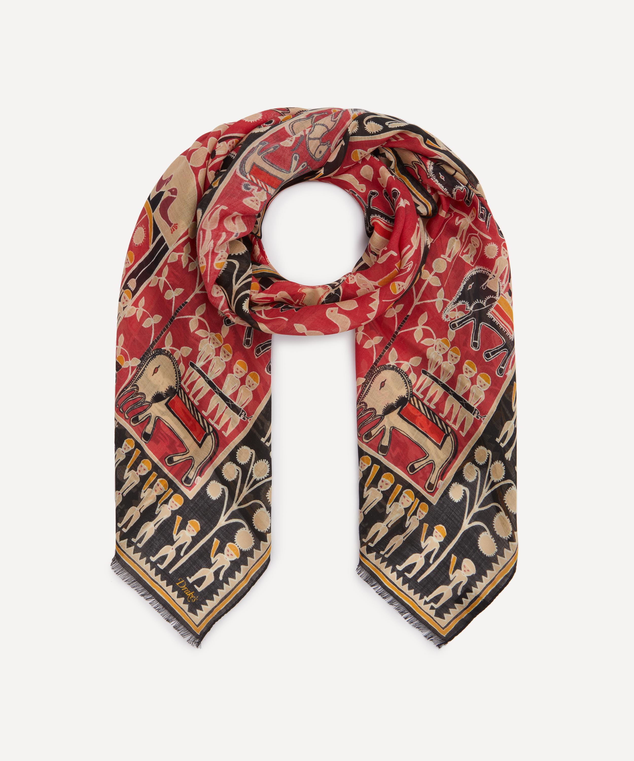 Drake's Drakes Mens Tribal Elephant Wool-silk Scarf