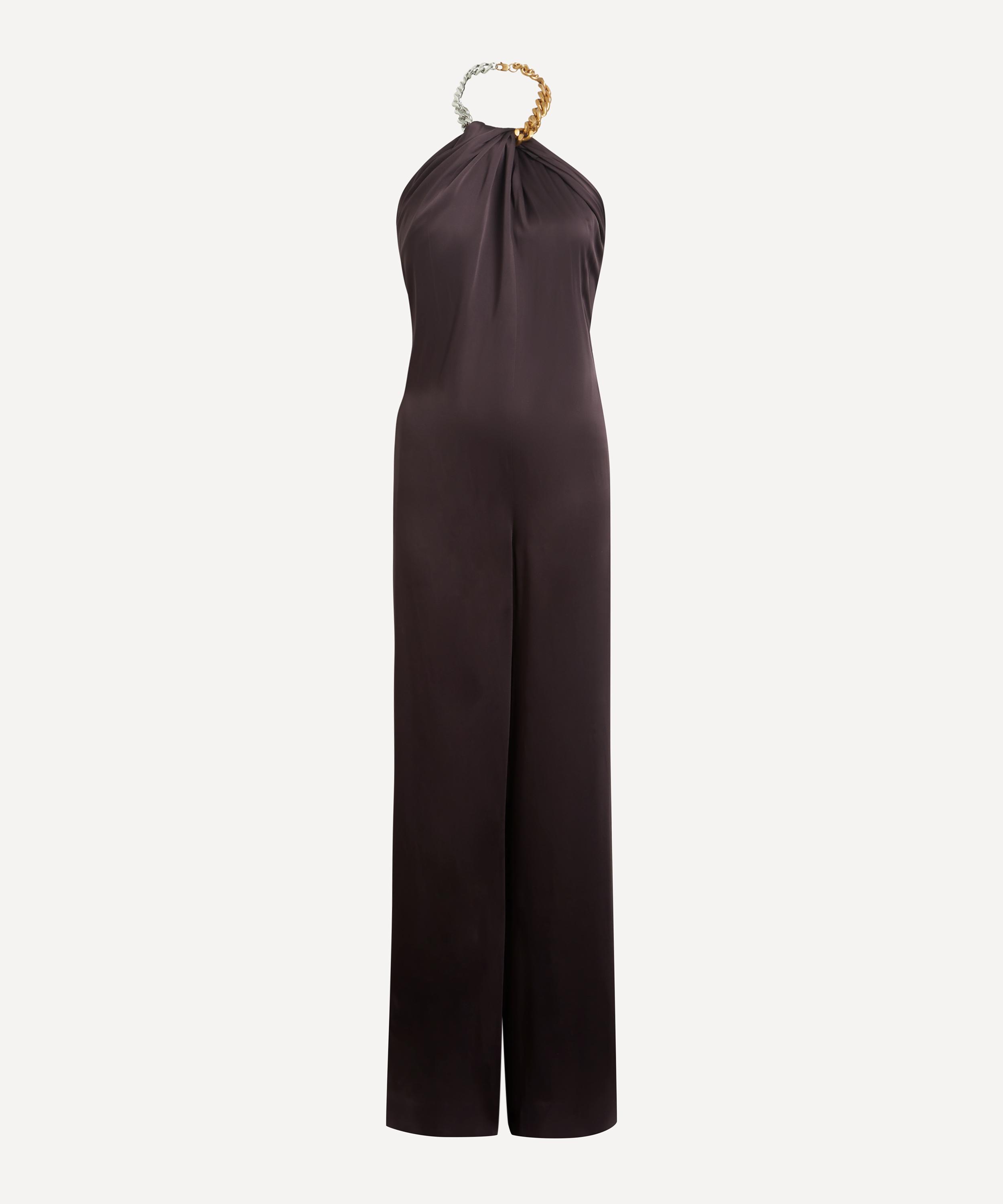 Stella McCartney Women's Chain Halterneck Satin Jumpsuit Brown 8