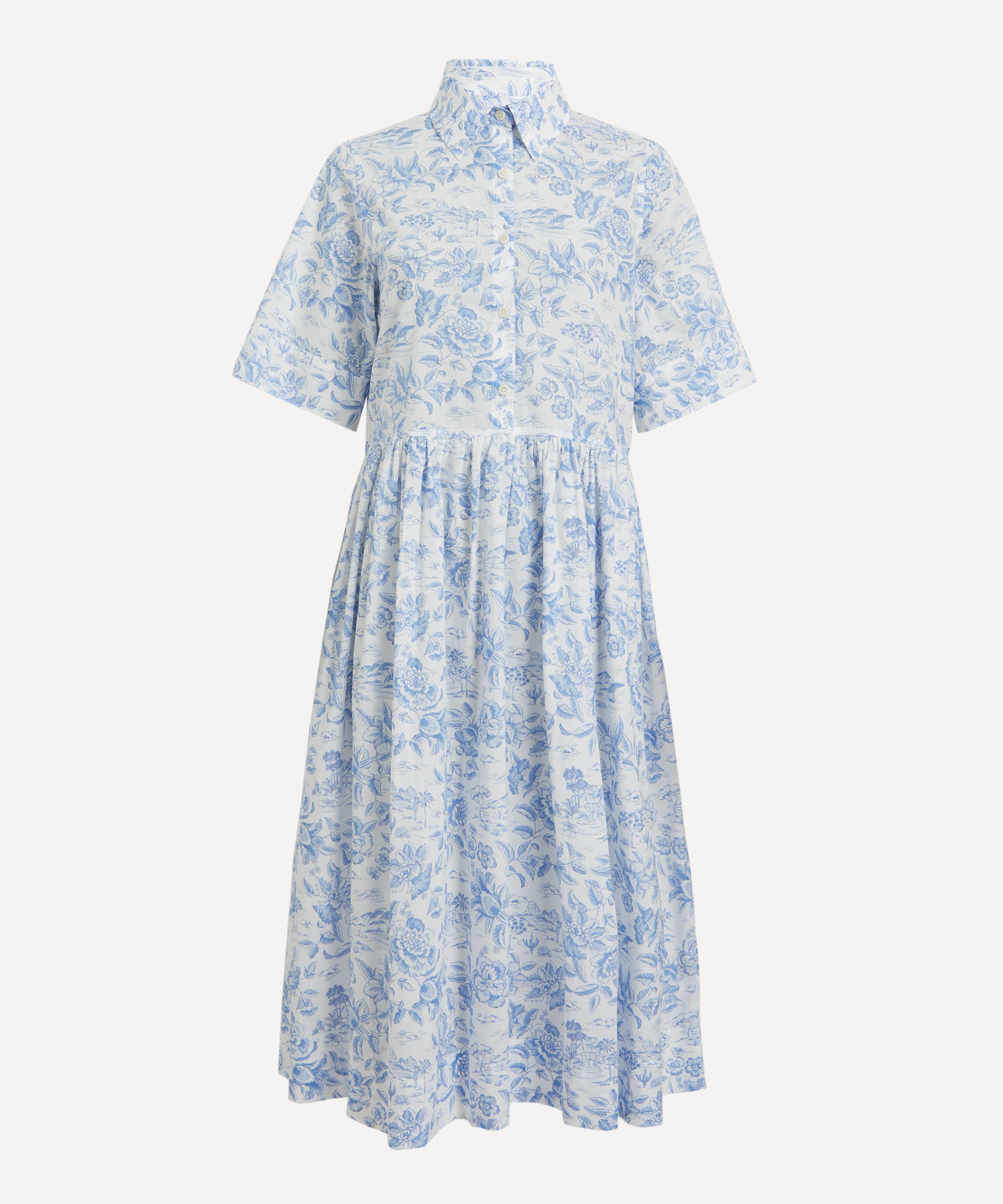 Liberty Women's Delft Lagoon Tana Lawn Cotton Gallery Shirt Dress