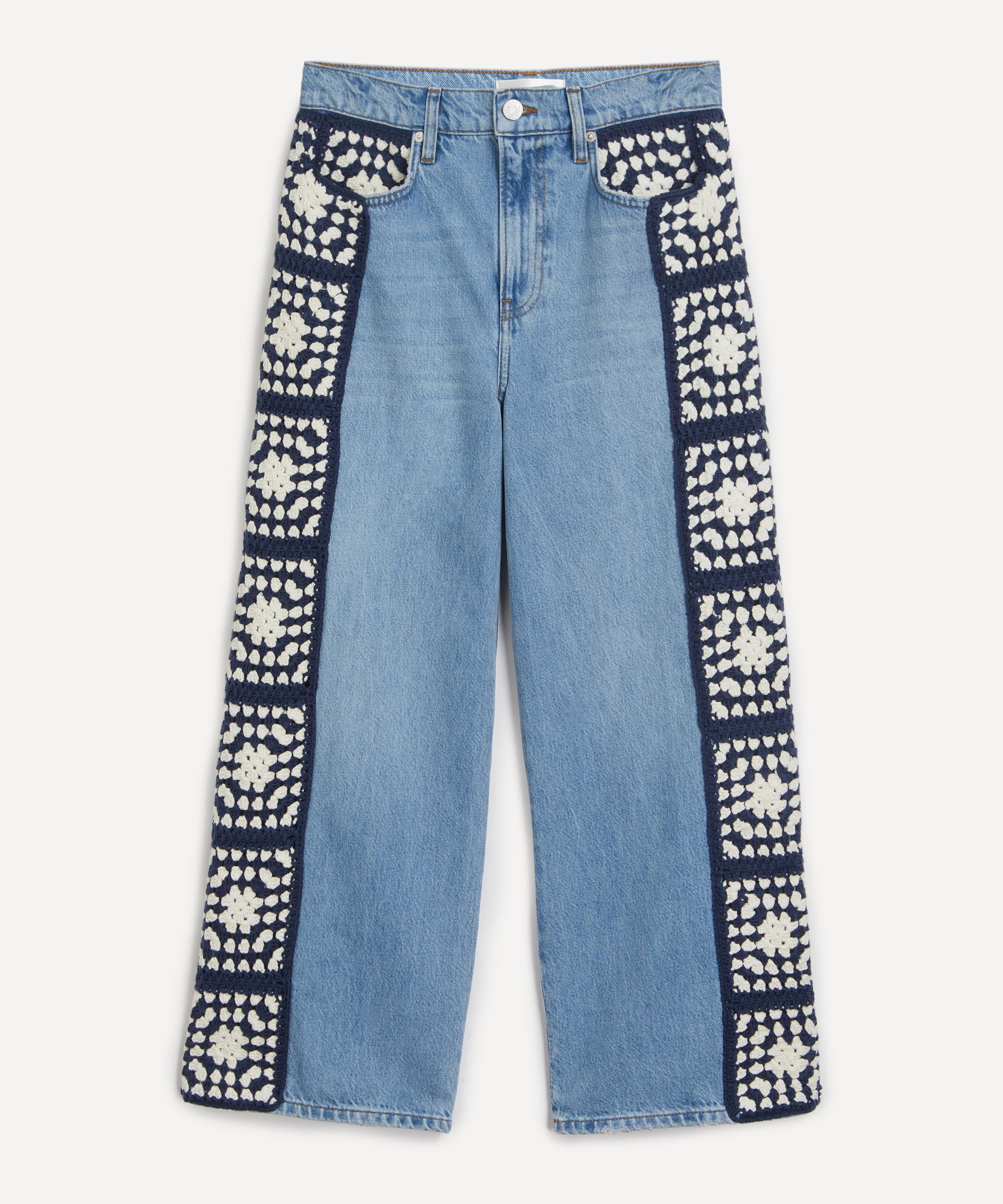 FRAME FRAME WOMEN'S LE JANE CROP CROCHET JEANS IN BAINES CLEAN 